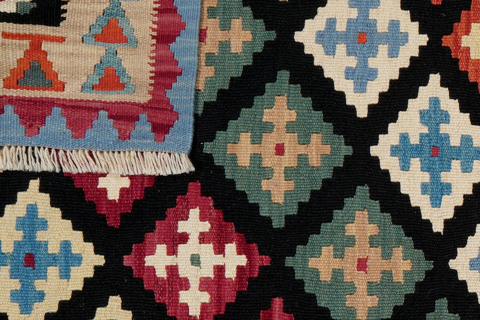 Kelim Gashgai — Handmade, 102x158 cm, Black, 100% Virgin Wool | View 6