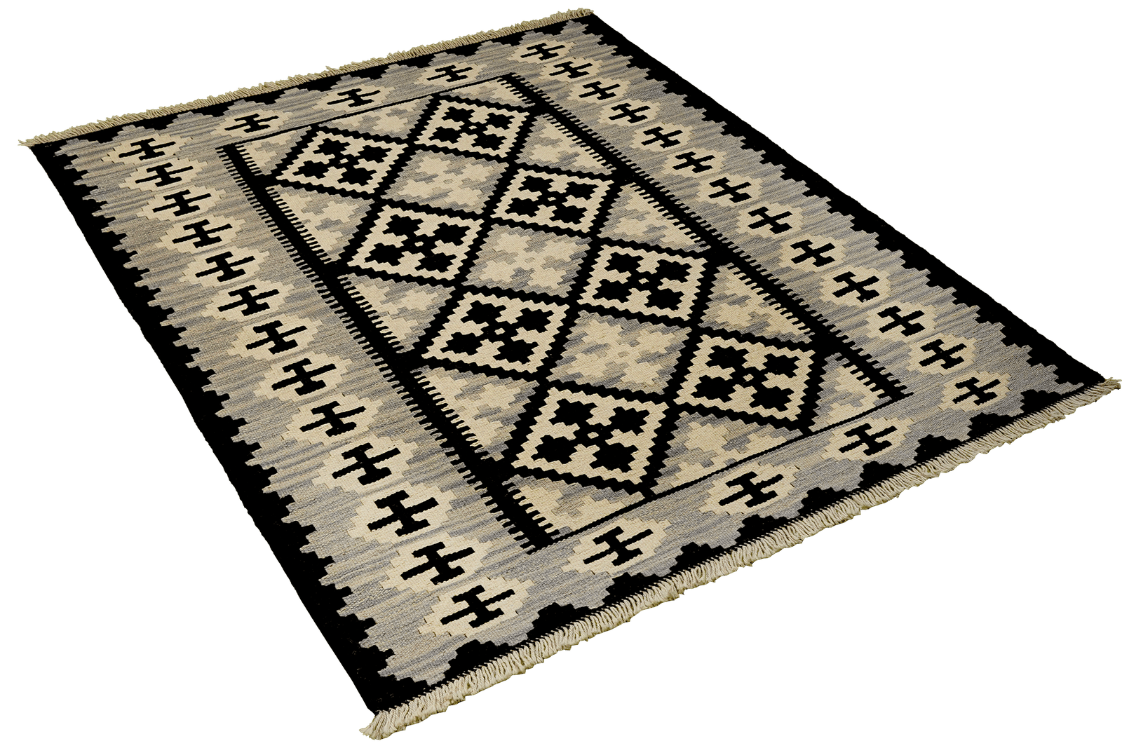 Kelim Gashgai — Handmade, 112x160 cm, Black, 100% Virgin Wool | View 4