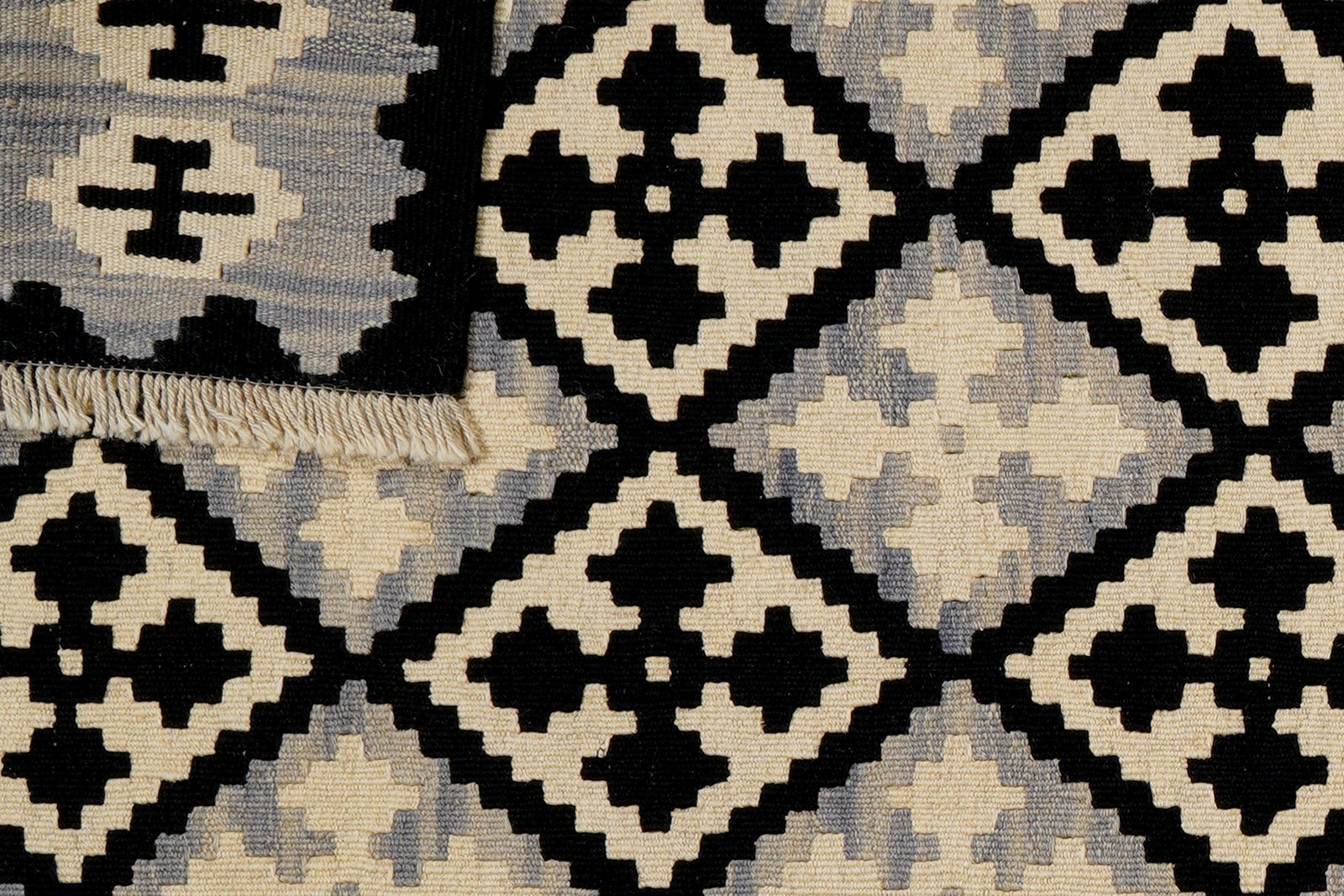 Kelim Gashgai — Handmade, 112x160 cm, Black, 100% Virgin Wool | View 6