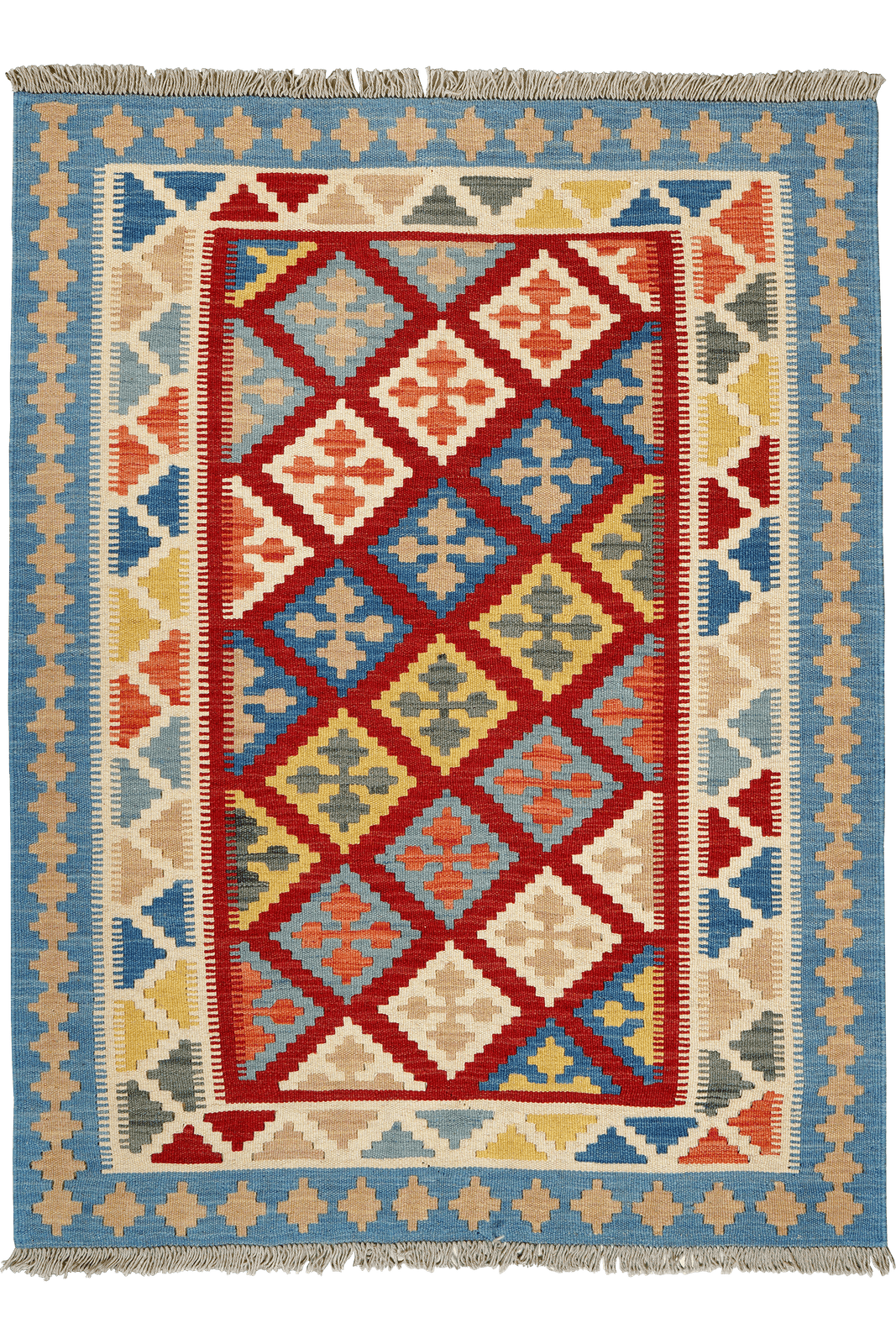 Kelim Gashgai — Handmade, 111x147 cm, Red, 100% Virgin Wool | Main view