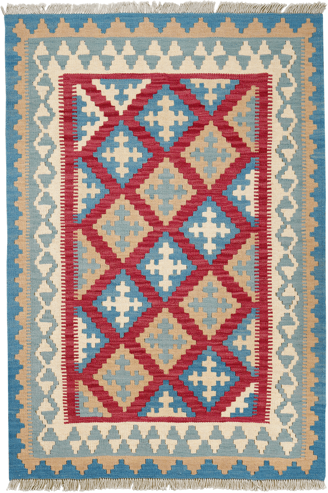 Kelim Gashgai — Handmade, 100x147 cm, Red, 100% Virgin Wool | Main view