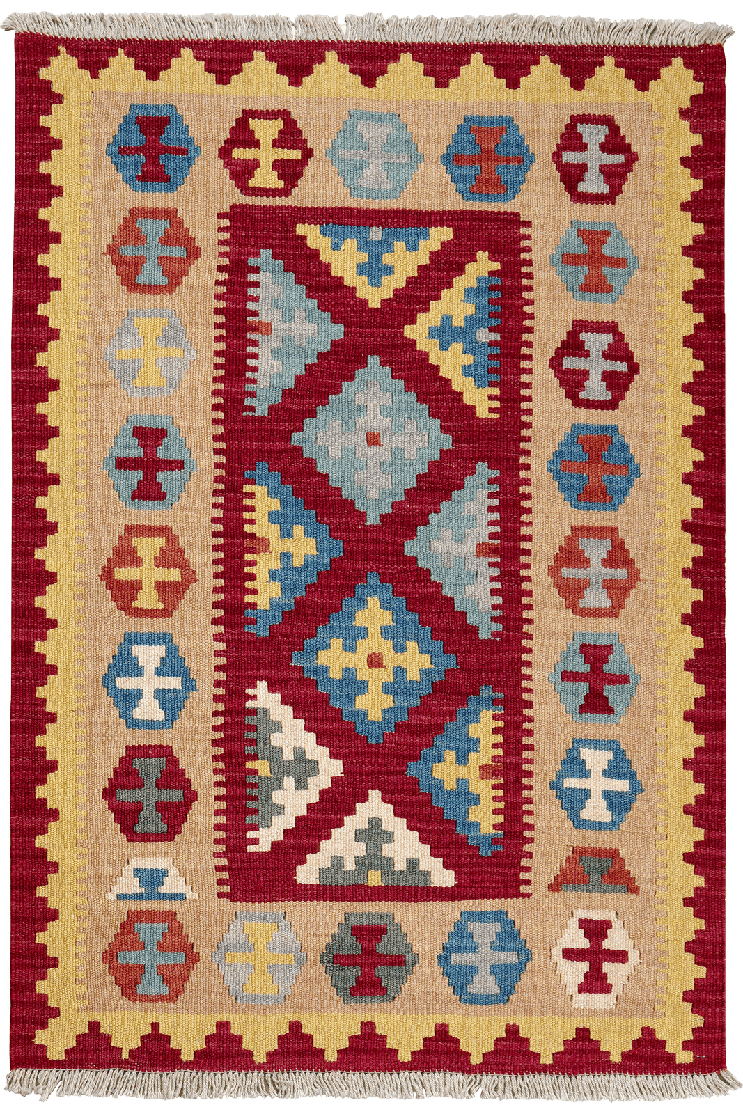 Kelim Gashgai — Handmade, 84x122 cm, Red, 100% Virgin Wool | Main view