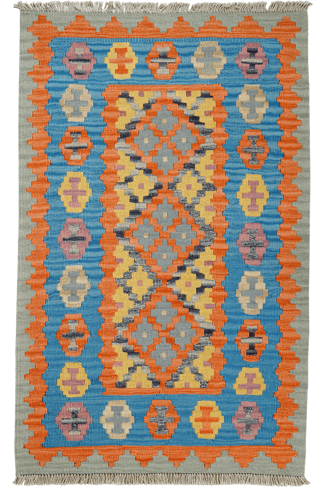 Kelim Gashgai — Handmade, 84x131 cm, Orange, 100% Virgin Wool | Main view