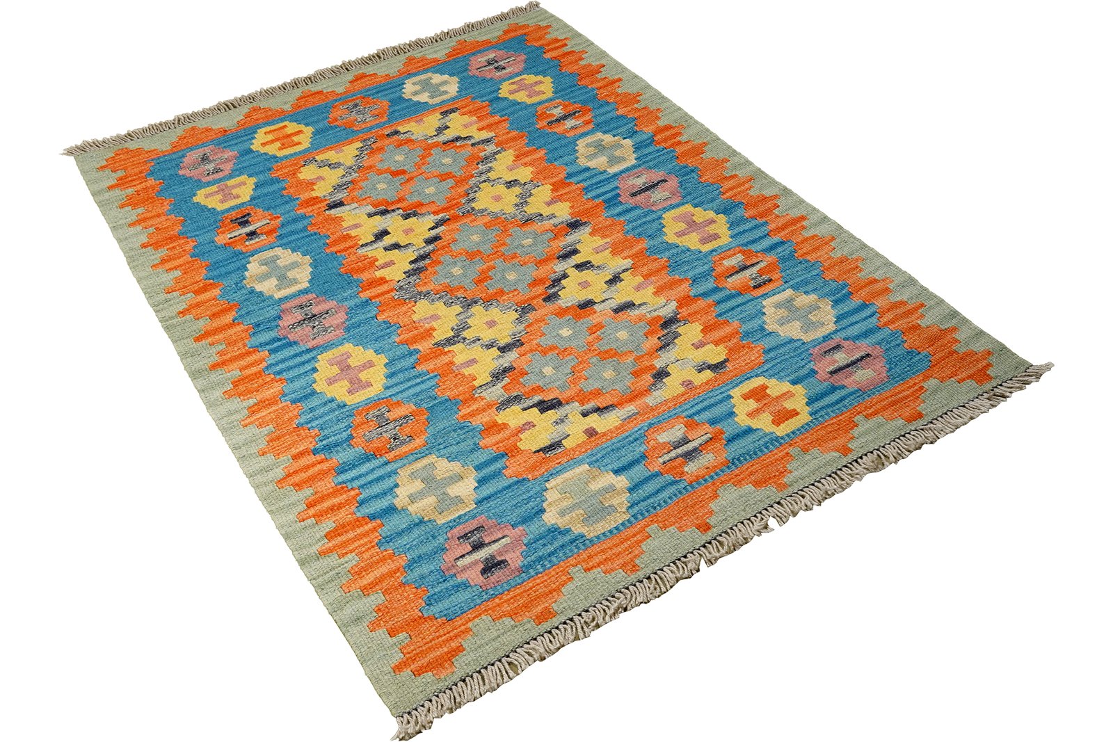 Kelim Gashgai — Handmade, 84x131 cm, Orange, 100% Virgin Wool | View 4