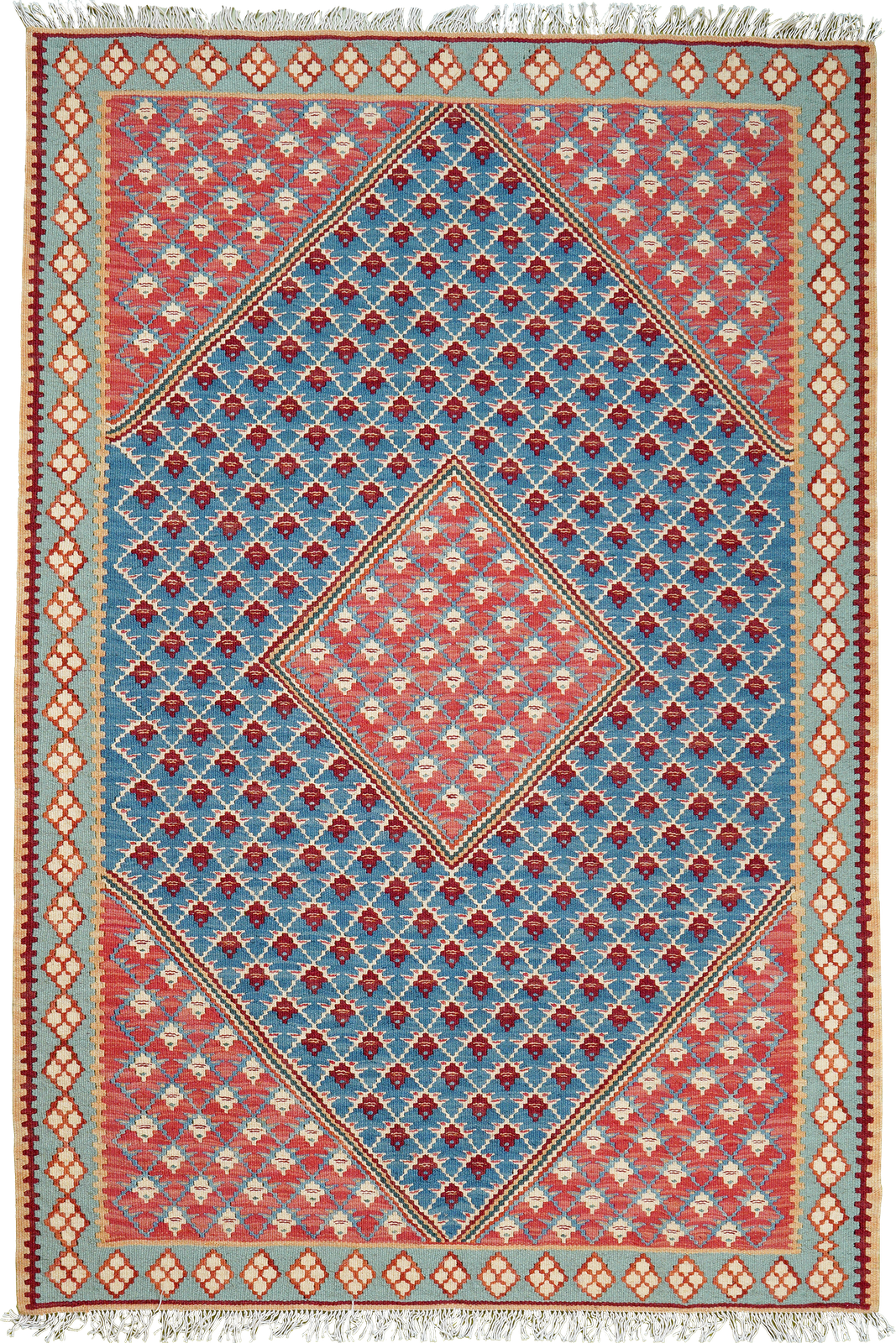 Kelim Senneh — Handmade, 107x160 cm, Blue, 100% Virgin Wool | Main view