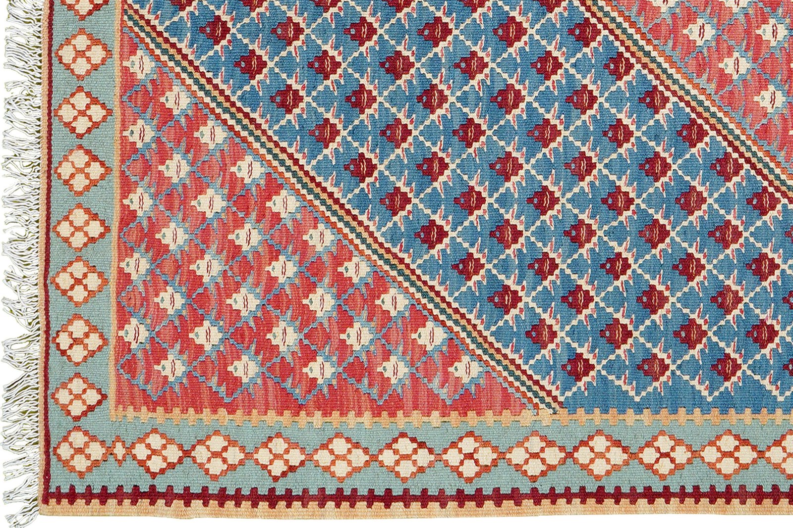 Kelim Senneh — Handmade, 107x160 cm, Blue, 100% Virgin Wool | View 3