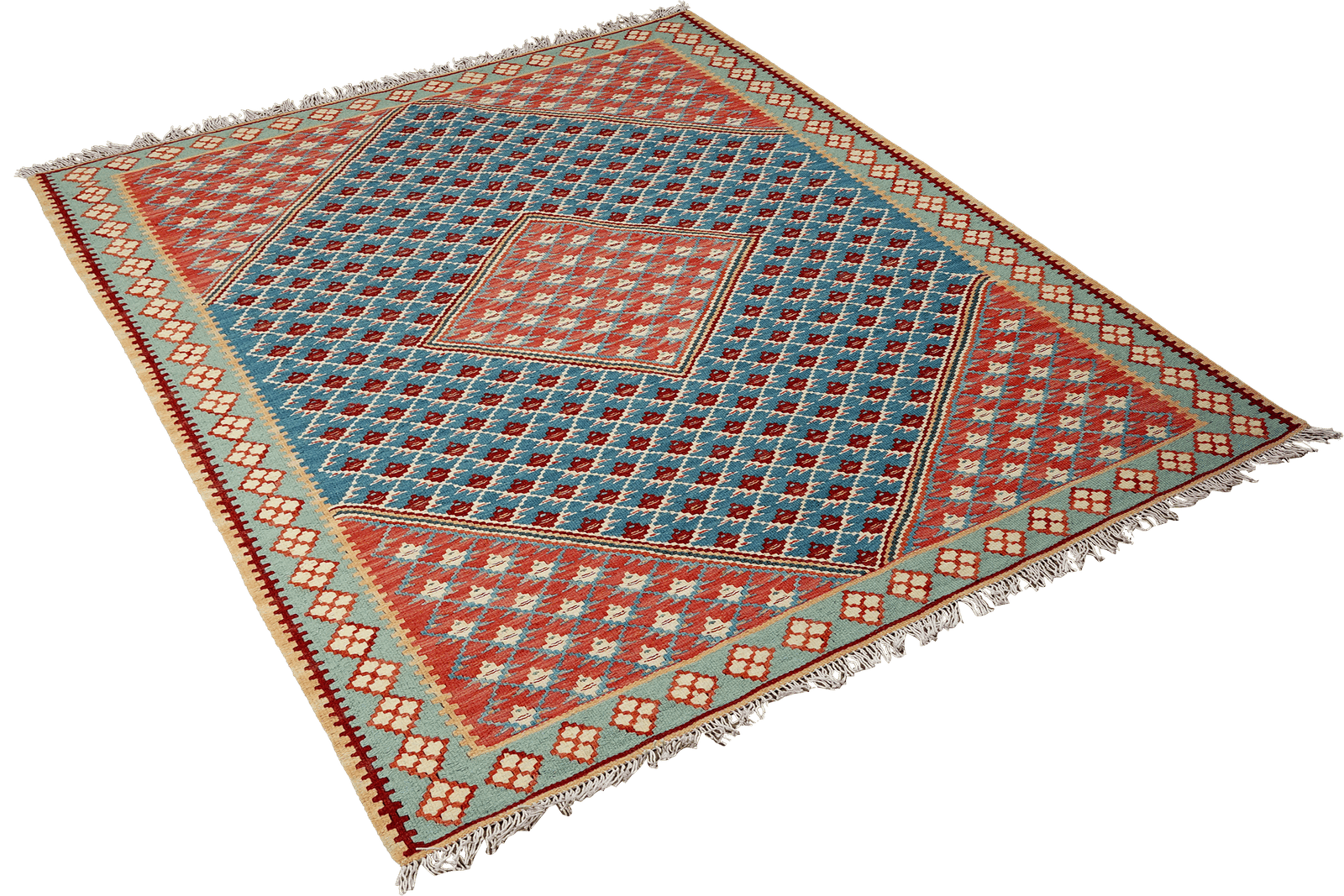 Kelim Senneh — Handmade, 107x160 cm, Blue, 100% Virgin Wool | View 4