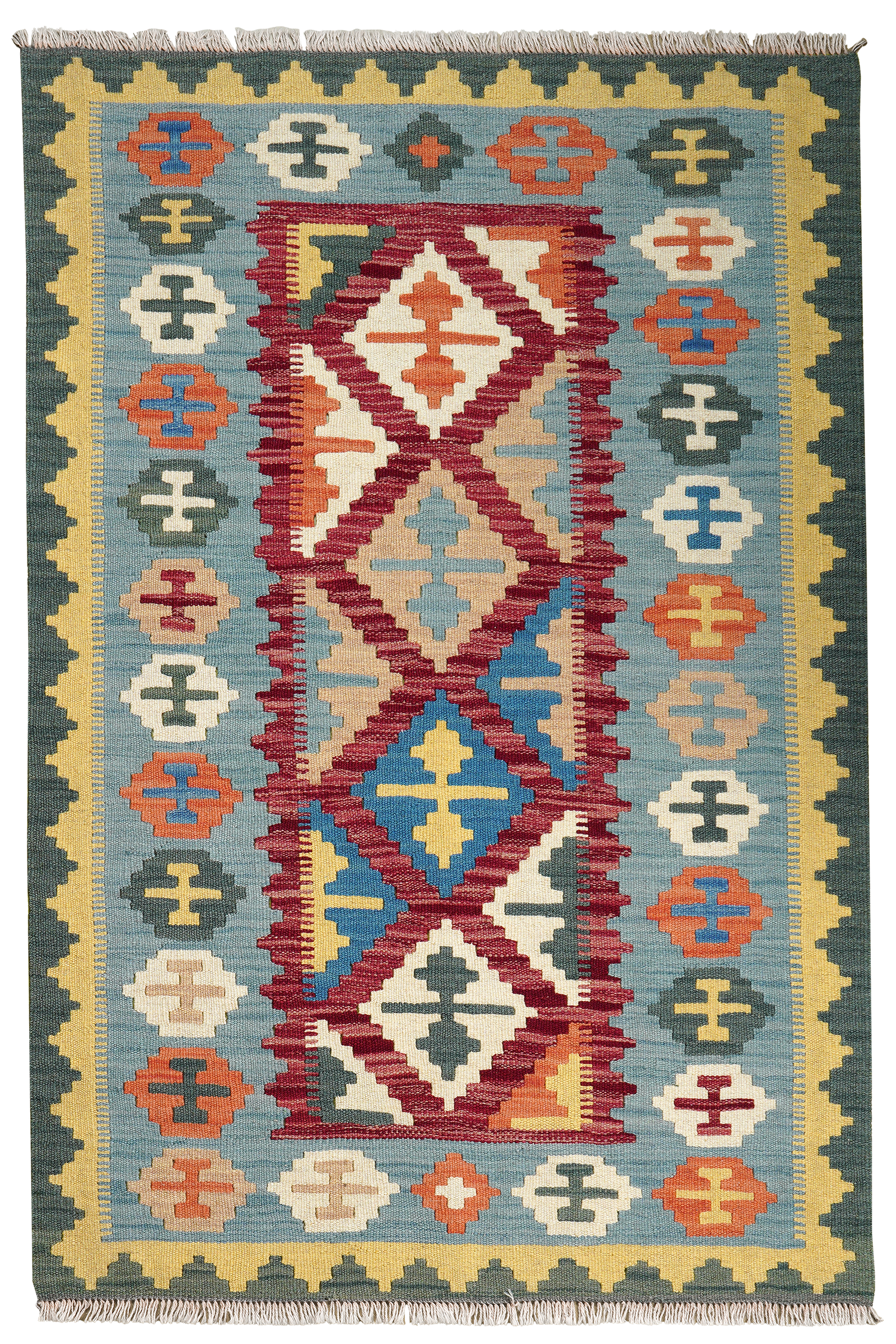 Kelim Gashgai — Handgefertigt, 153x100 cm, Blau, 100% Virgin Wool | Main view