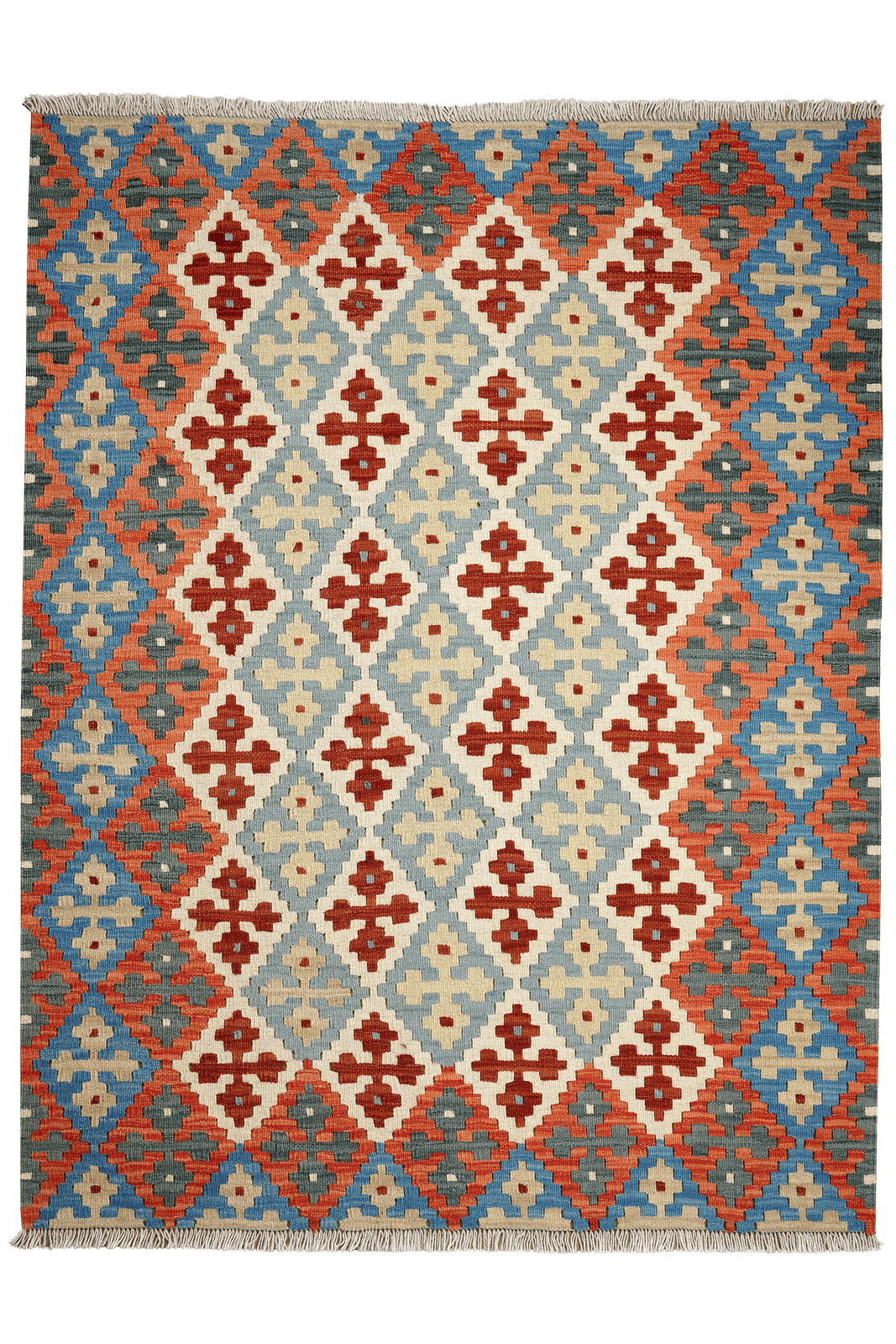 Kelim Gashgai — Handmade, 132x173 cm, Blue, 100% Virgin Wool | Main view