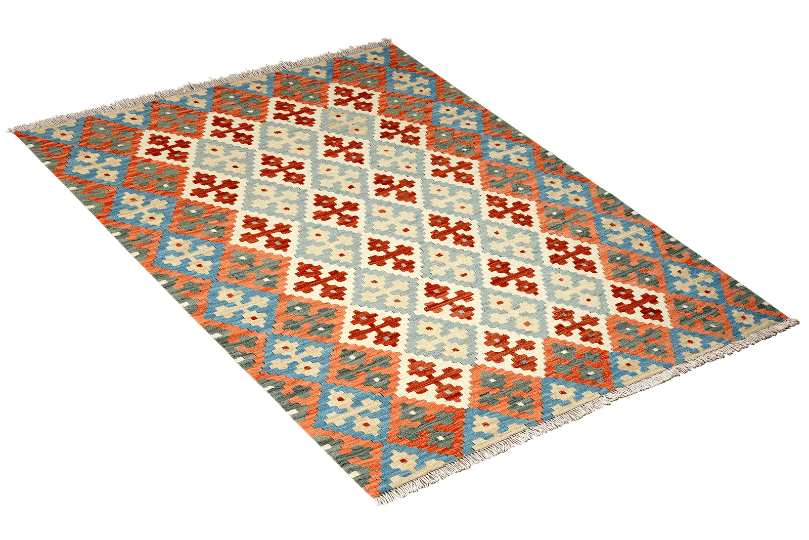 Kelim Gashgai — Handmade, 132x173 cm, Blue, 100% Virgin Wool | View 4