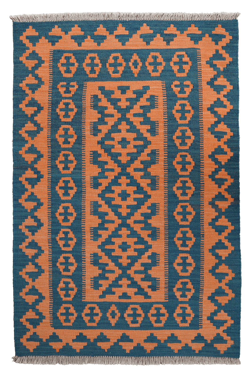 Kelim Gashgai — Handmade, 100x148 cm, Orange, 100% Virgin Wool | Main view