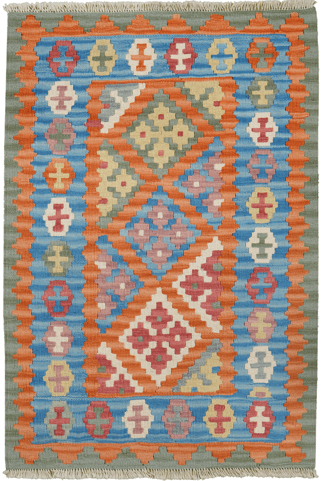 Kelim Gashgai — Handmade, 84x127 cm, Orange, 100% Virgin Wool | Main view