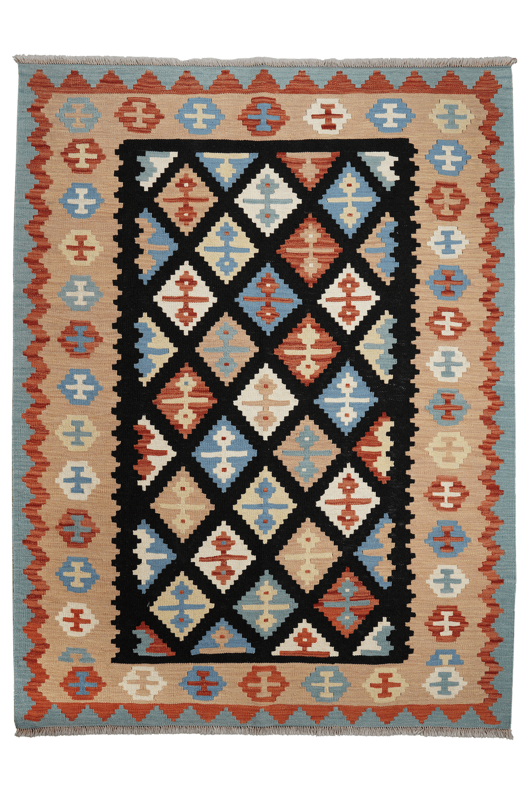 Kelim Gashgai — Handmade, 156x204 cm, Black, 100% Virgin Wool | Main view