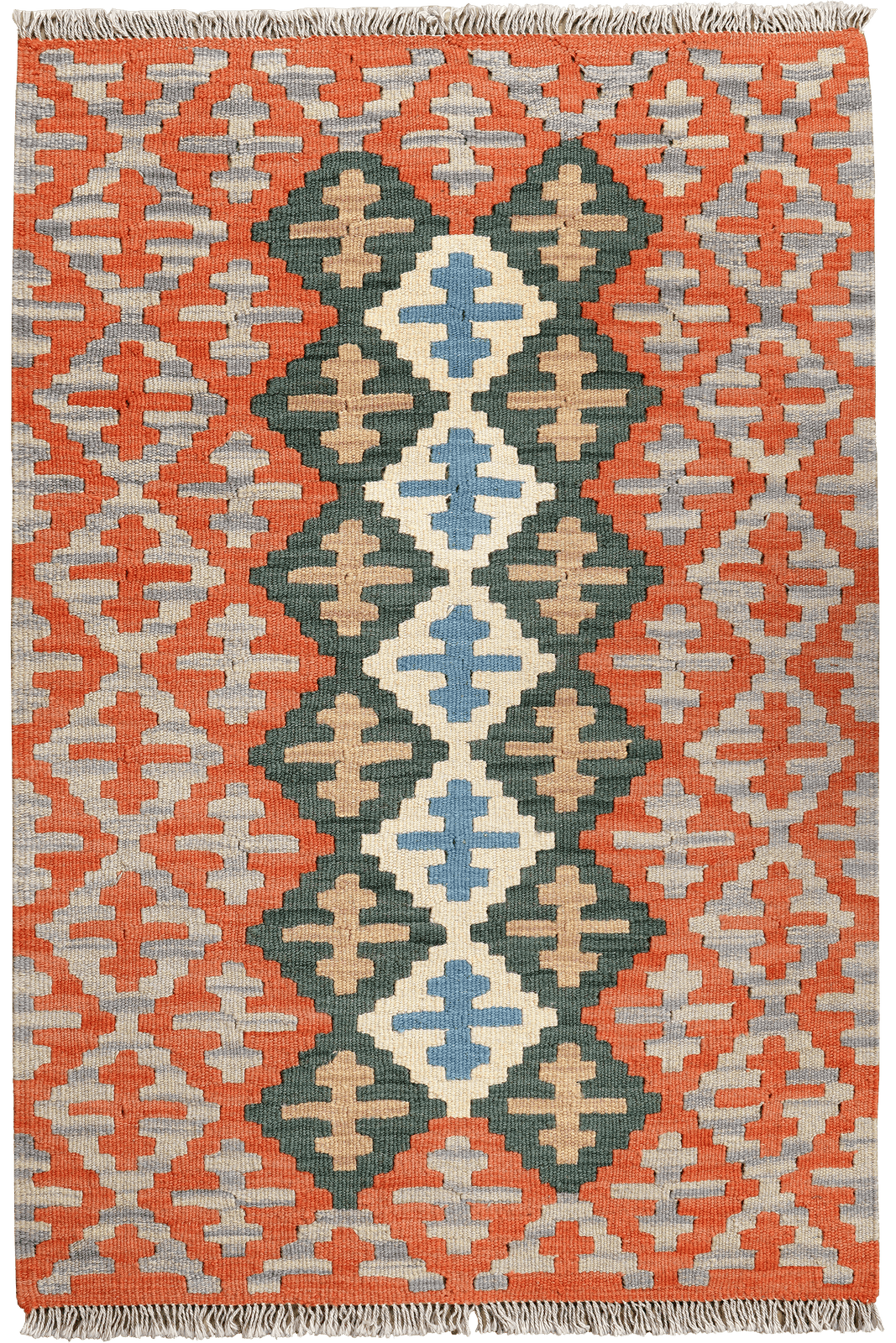 Kelim Gashgai — Handmade, 89x131 cm, Orange, 100% Virgin Wool | Main view
