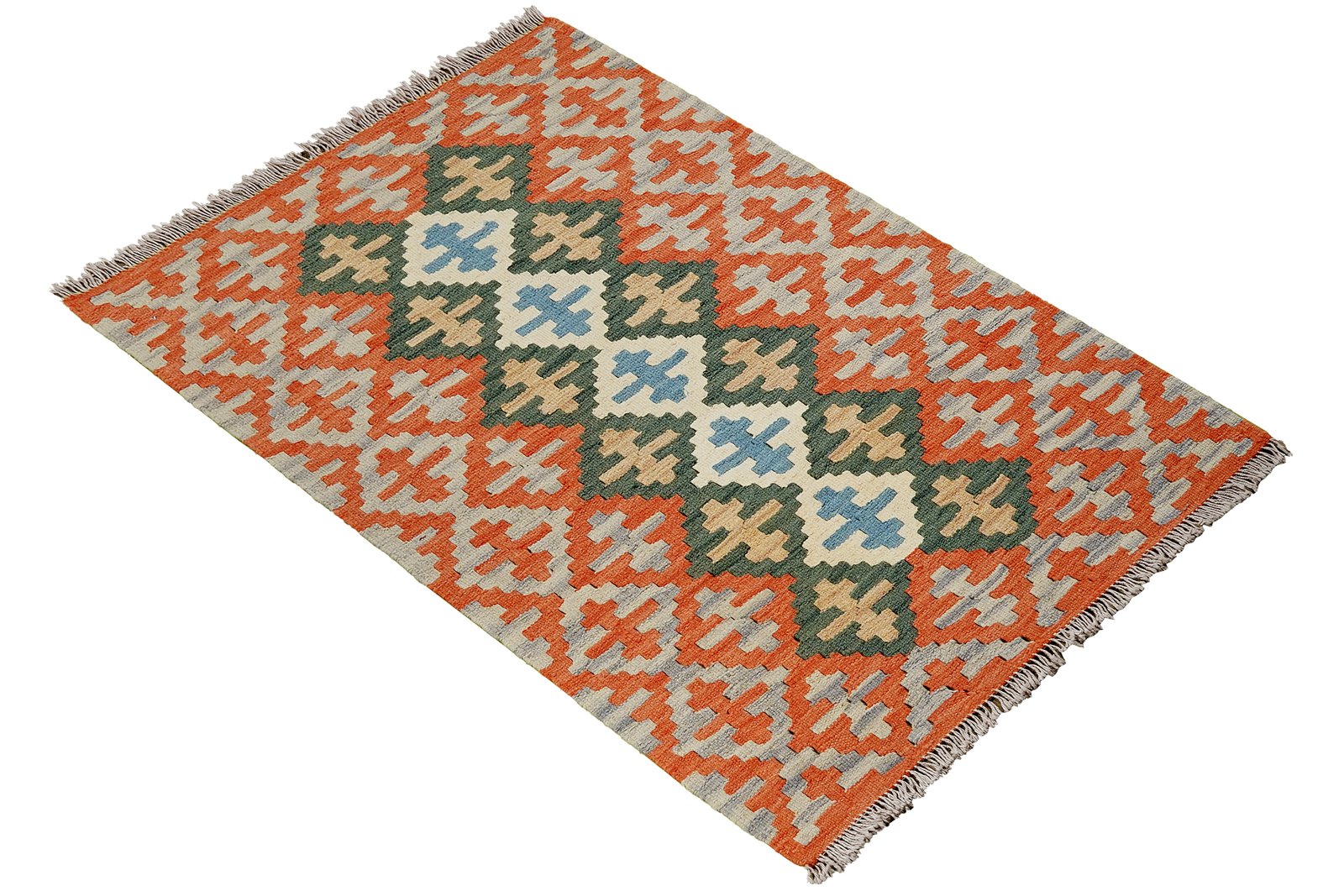 Kelim Gashgai — Handmade, 89x131 cm, Orange, 100% Virgin Wool | View 4