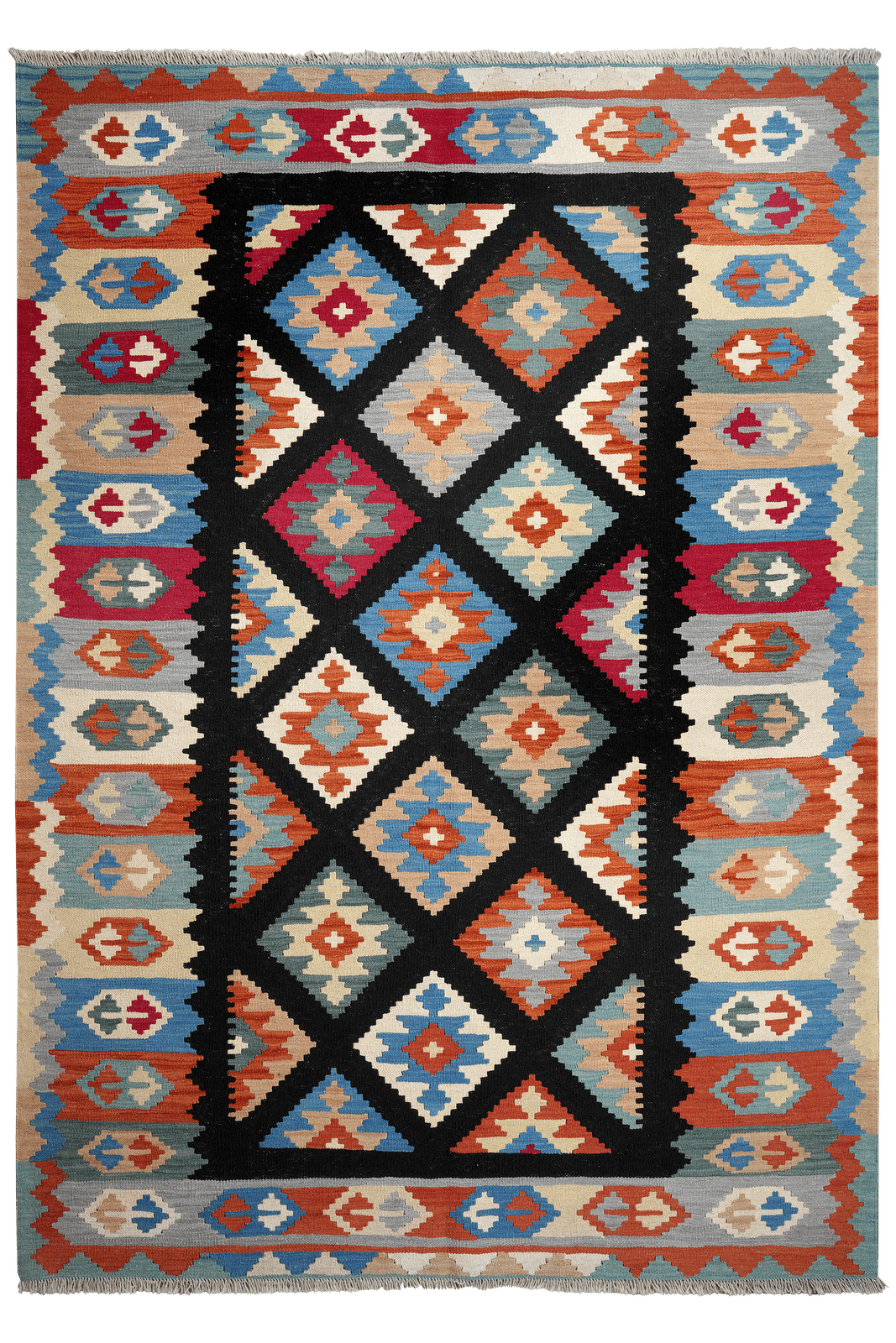 Kelim Gashgai — Handmade, 174x254 cm, Black, 100% Virgin Wool | Main view