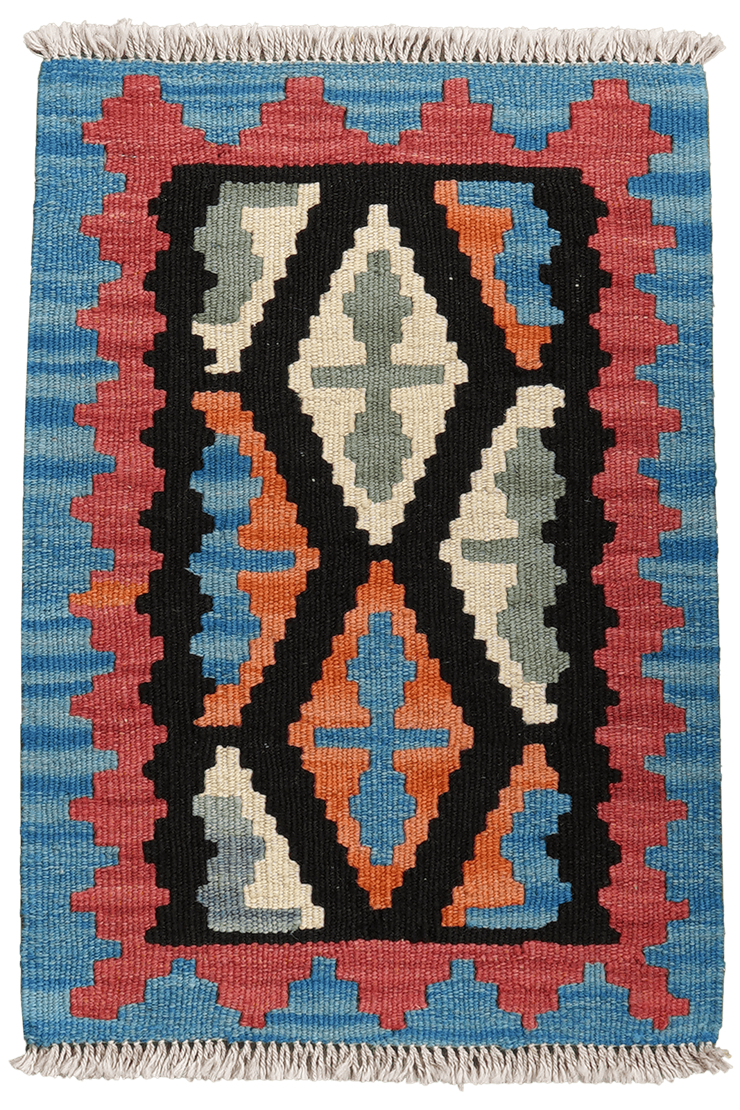 Kelim Gashgai — Handmade, 43x62 cm, Black, 100% Virgin Wool | Main view