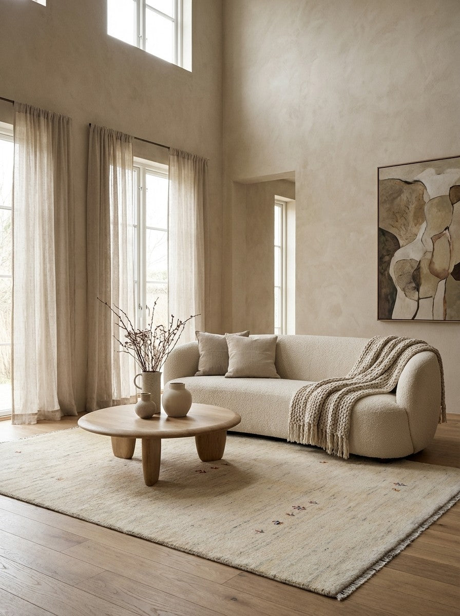 Gabbeh — Hand-knotted, 175x234 cm, Beige, 100% Virgin Wool | Detail view