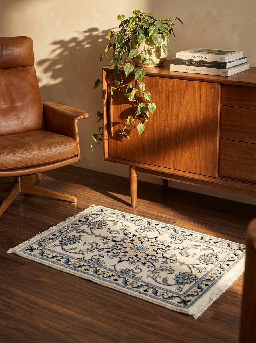 Nain 12La — Hand-knotted, 55x82 cm, Beige, 100% Virgin Wool | Back view