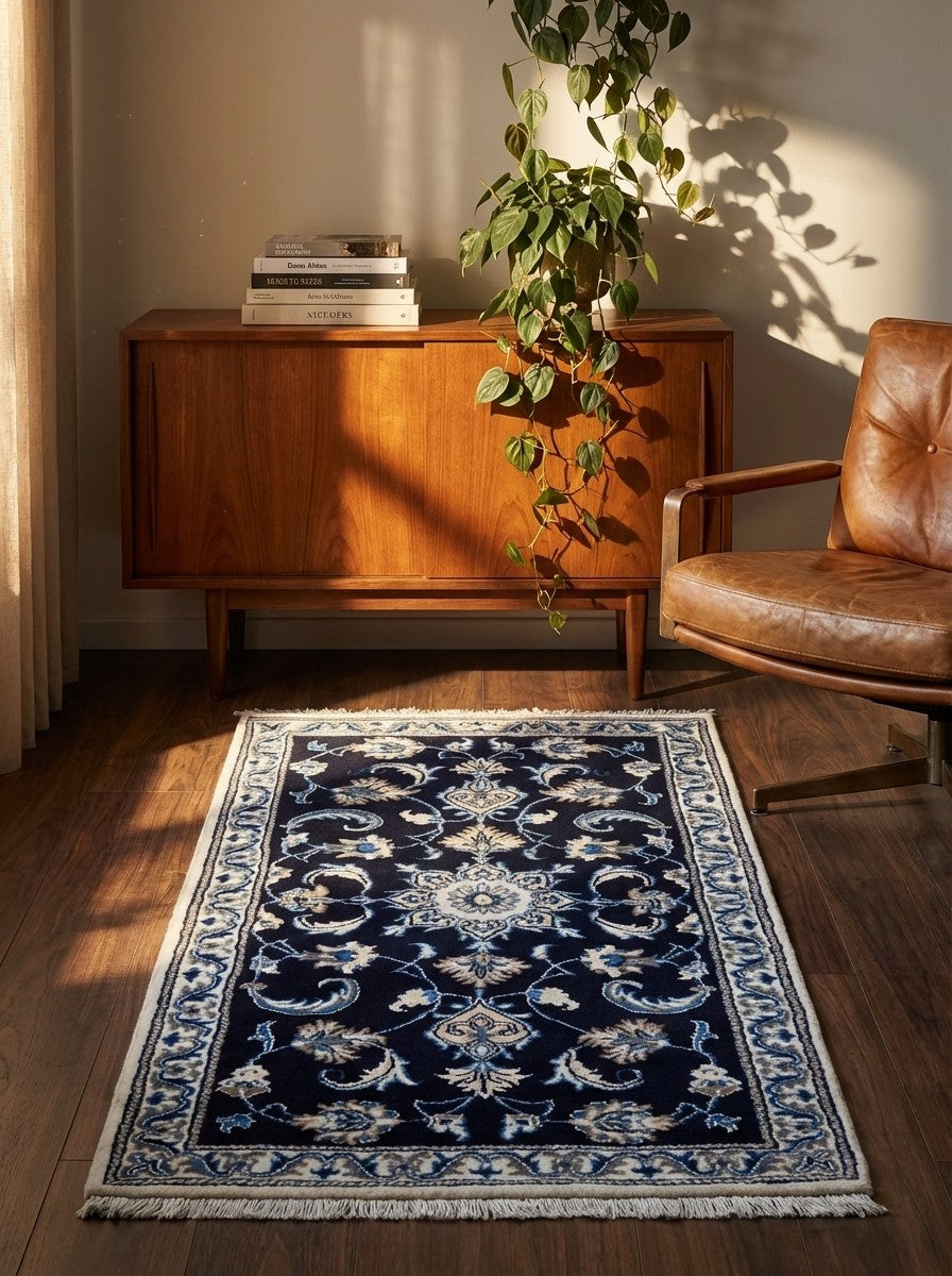 Nain 12La — Hand-knotted, 67x144 cm, Blue, 100% Virgin Wool | Back view