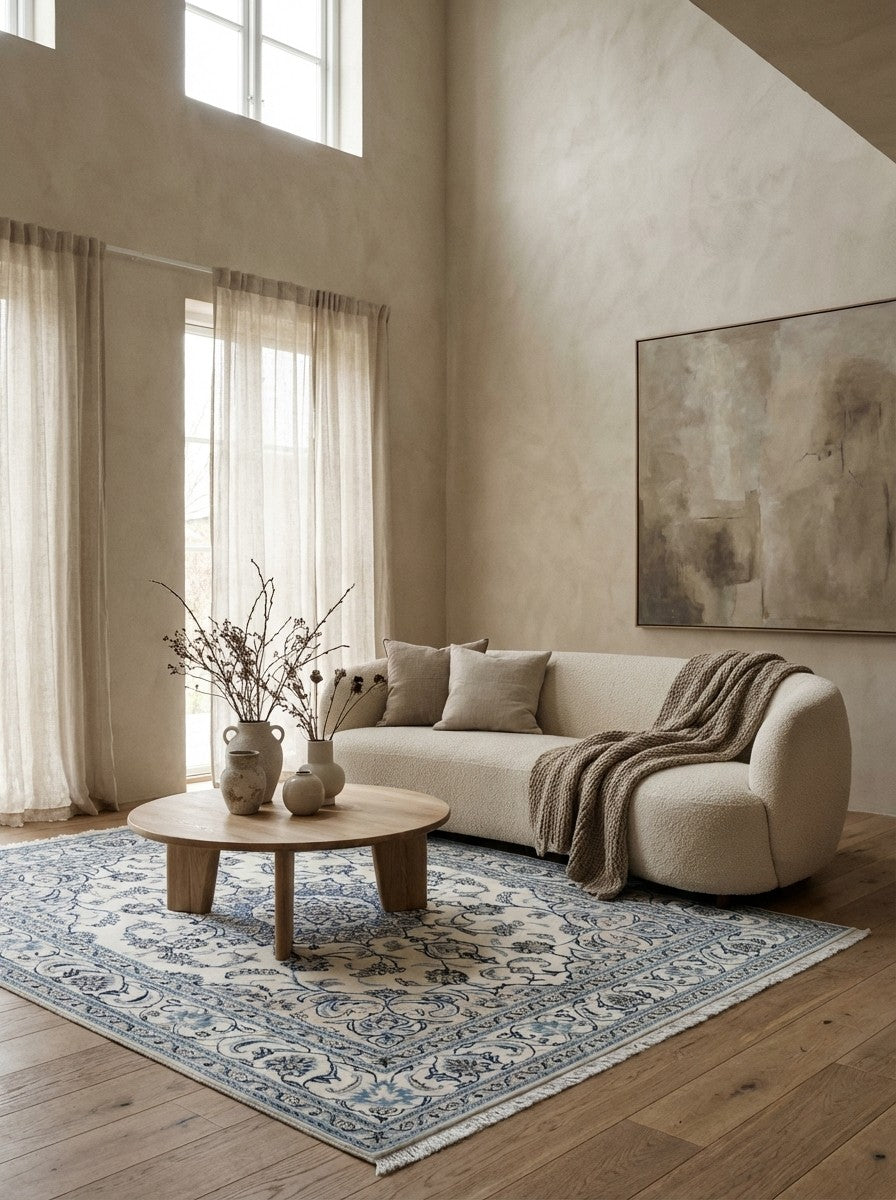 Nain 12La — Hand-knotted, 195x240 cm, Beige, 100% Virgin Wool | Detail view