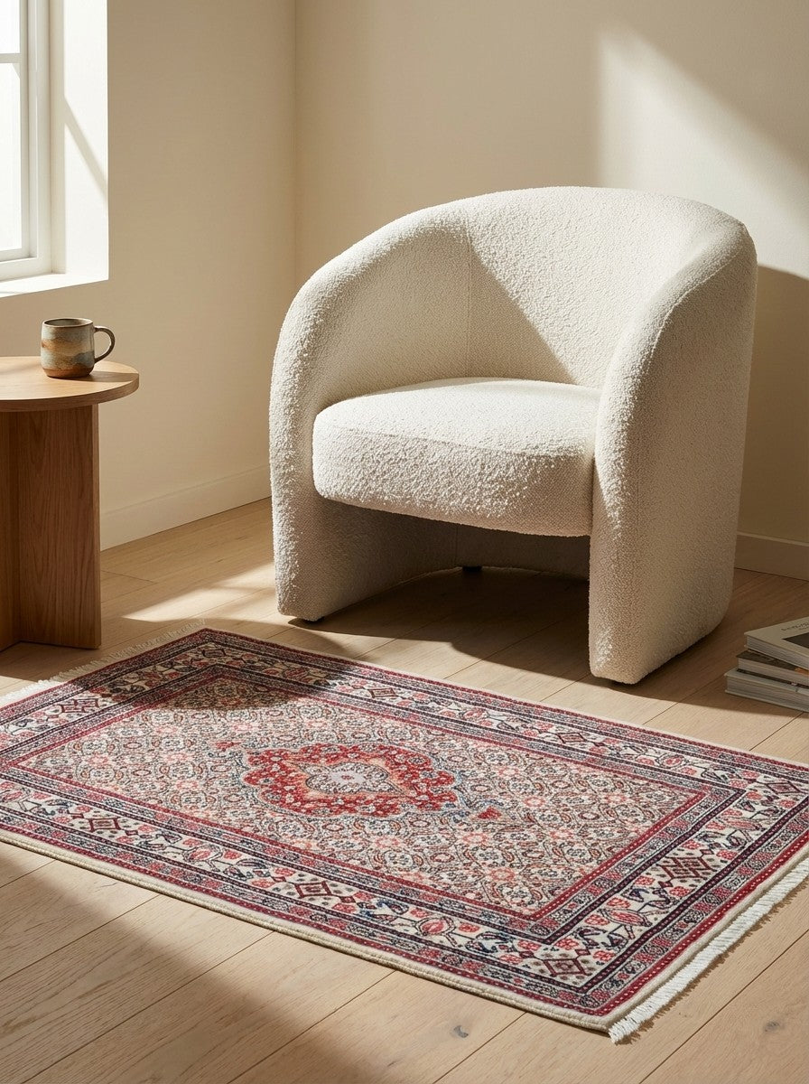 Moud Mahi — Hand-knotted, 77x123 cm, Beige, 100% Virgin Wool | Detail view