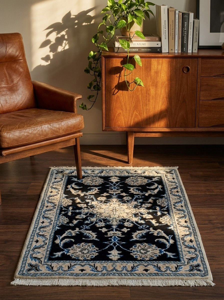 Nain 12La — Hand-knotted, 59x90 cm, Blue, 100% Virgin Wool | Back view