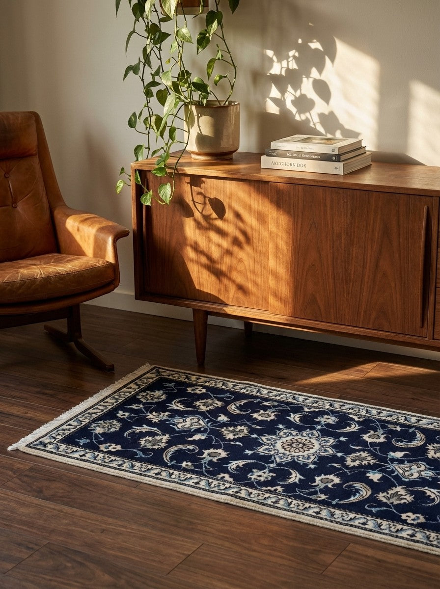 Nain 12La — Hand-knotted, 68x140 cm, Blue, 100% Virgin Wool | Back view