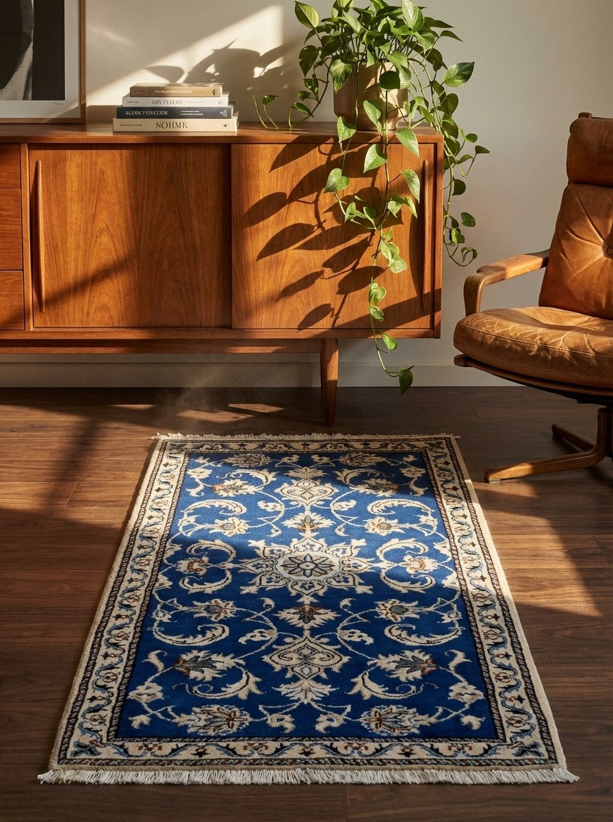Nain 12La — Hand-knotted, 72x136 cm, Blue, 100% Virgin Wool | Back view