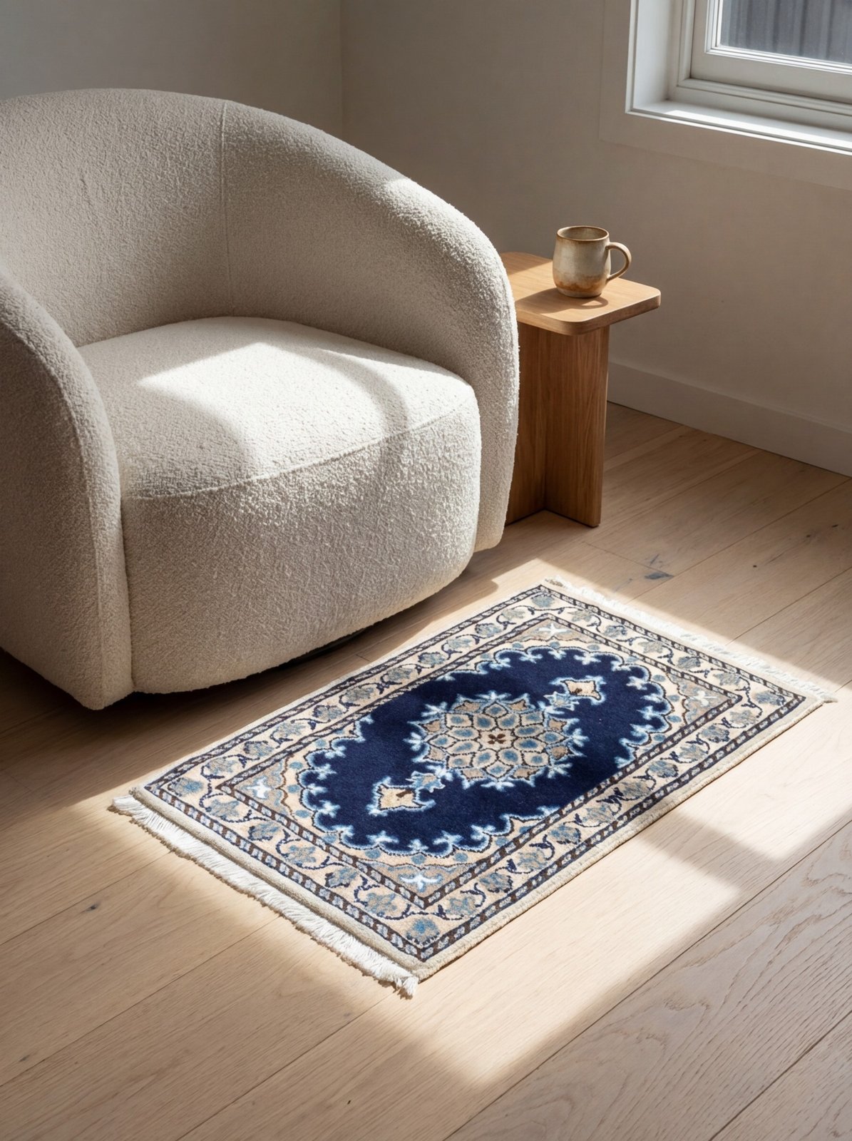 Nain 12La — Hand-knotted, 36x55 cm, Blue, 100% Virgin Wool | Detail view