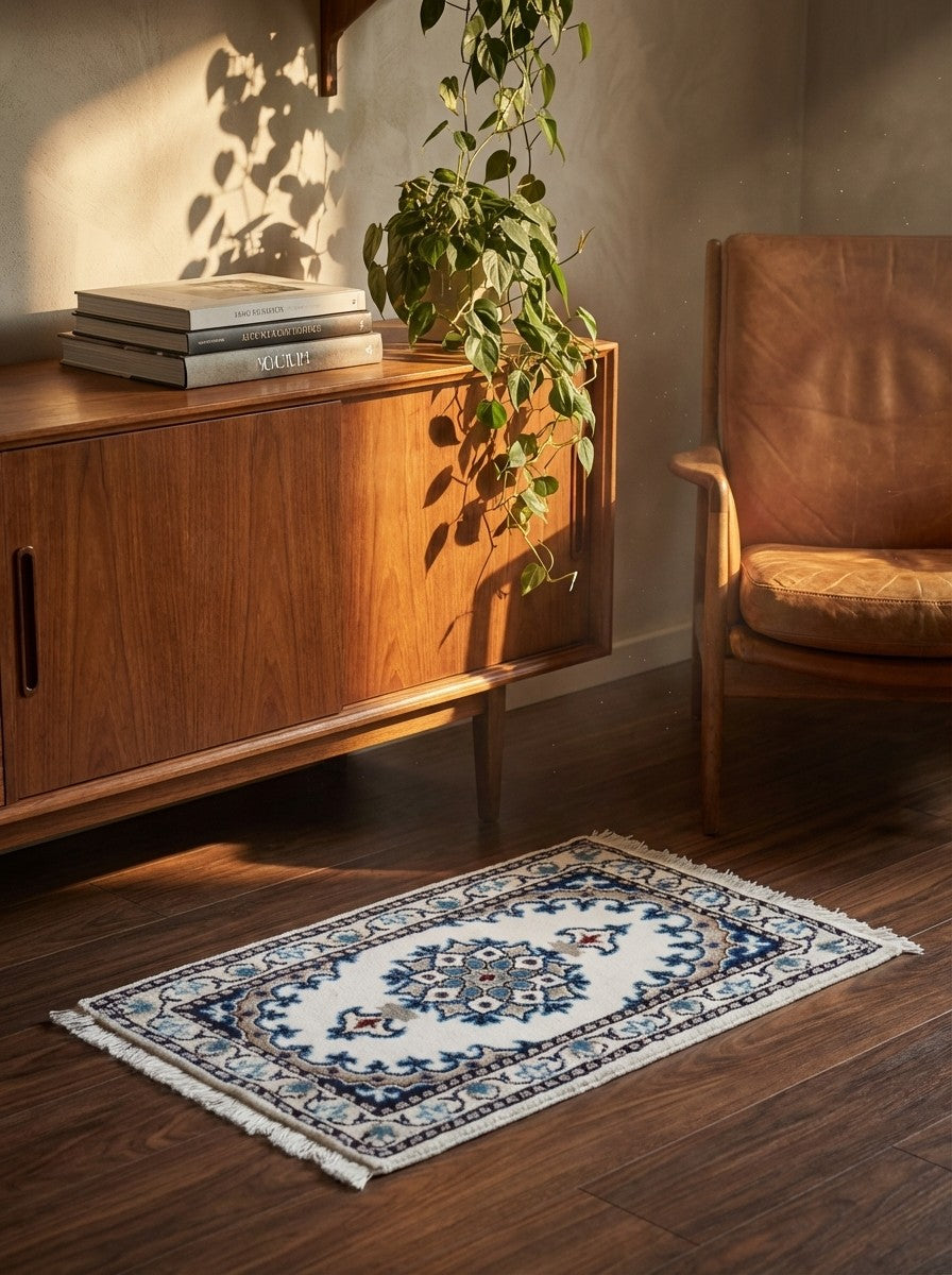 Nain 12La — Hand-knotted, 37x59 cm, Beige, 100% Virgin Wool | Back view