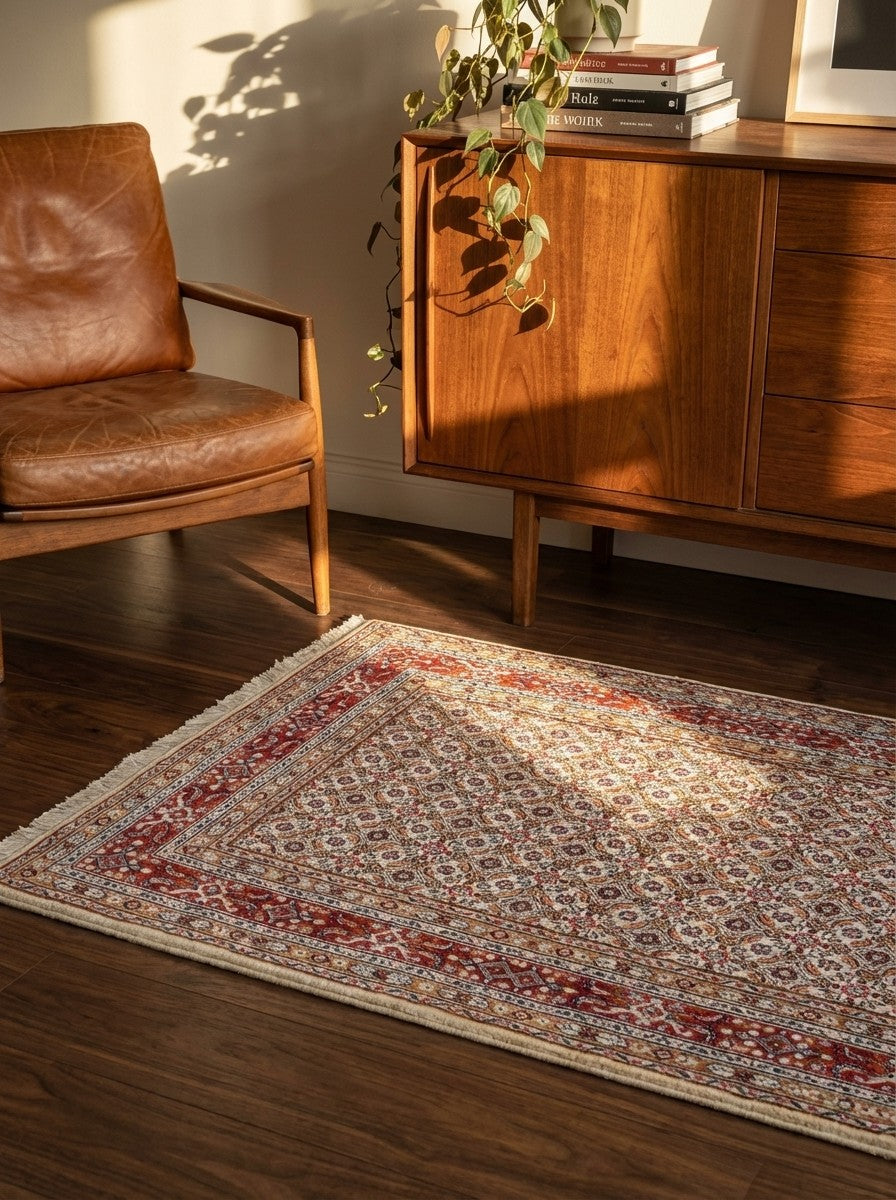 Moud Mahi — Hand-knotted, 99x155 cm, Beige, 100% Virgin Wool | Back view