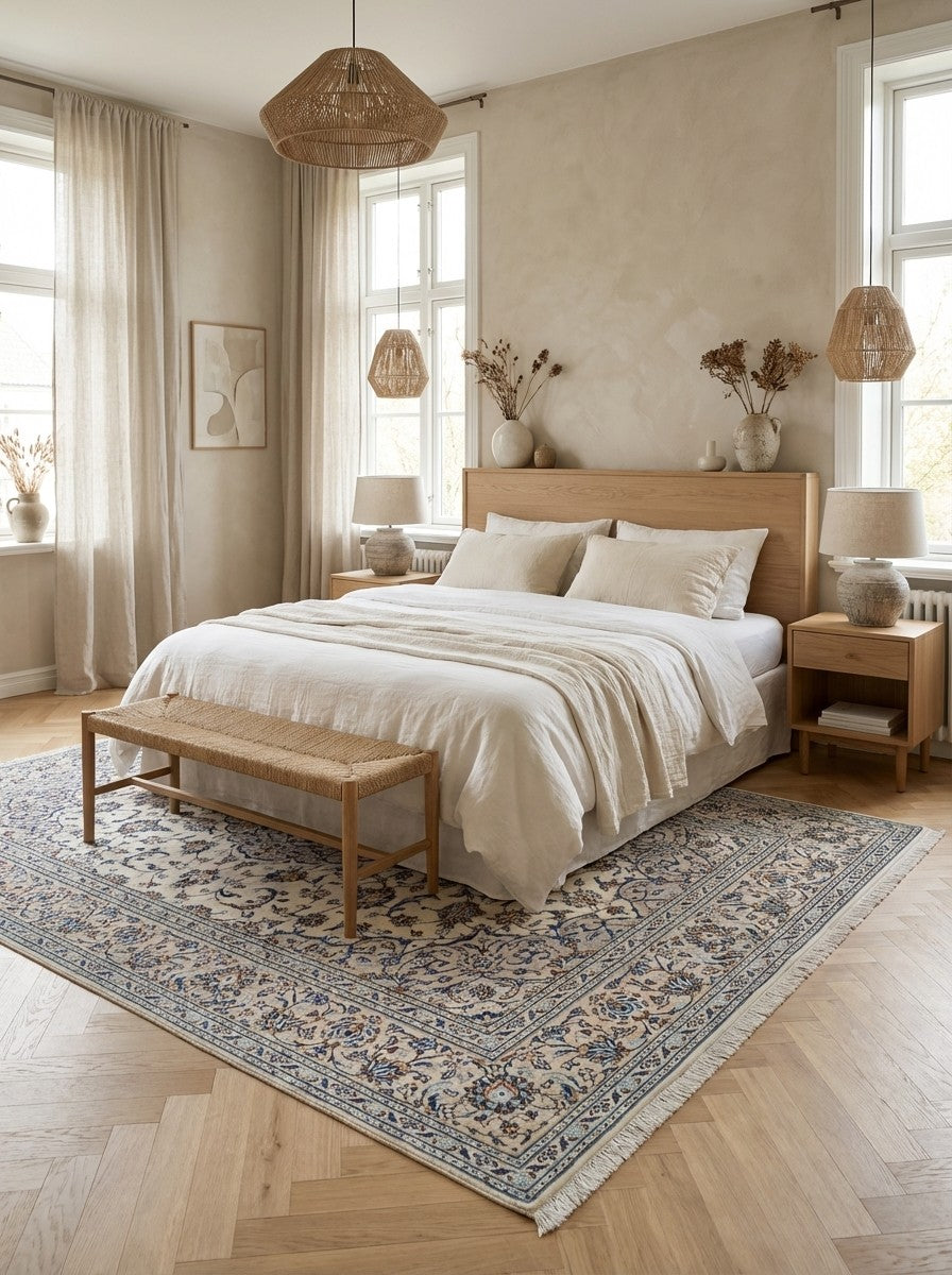 Kashan — Hand-knotted, 199x305 cm, Beige, 100% Virgin Wool | Detail view