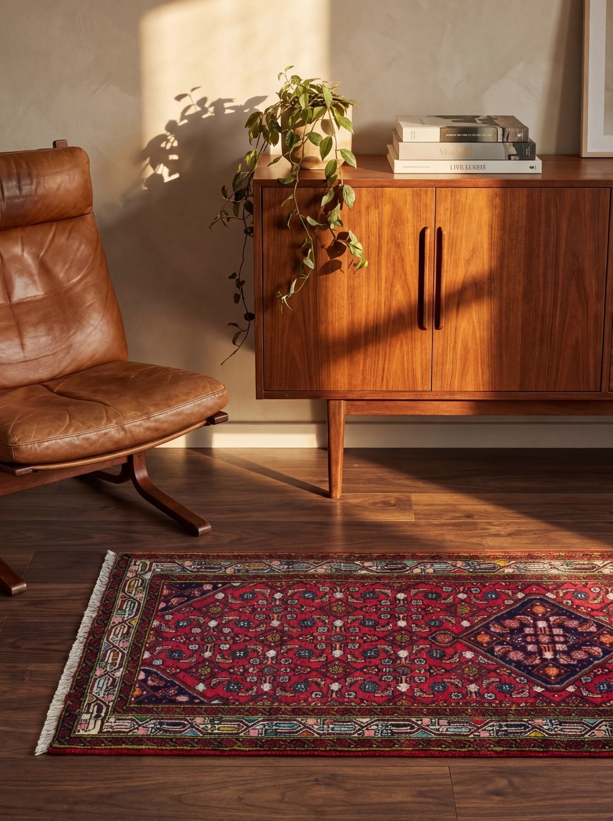 Assadabad — Hand-knotted, 84x200 cm, Red, 100% Virgin Wool | Back view