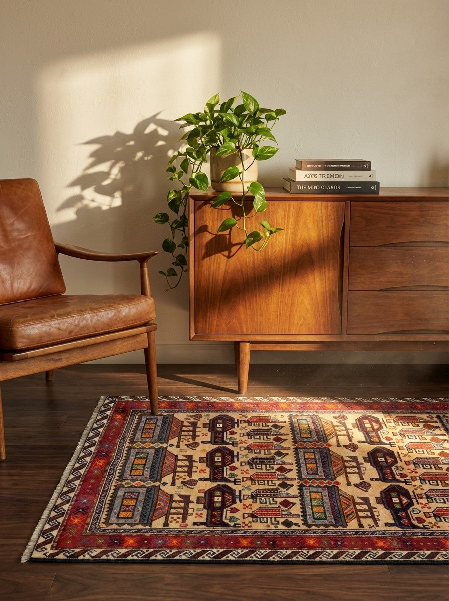 Belutch — Hand-knotted, 100x176 cm, Beige, 100% Virgin Wool | Back view