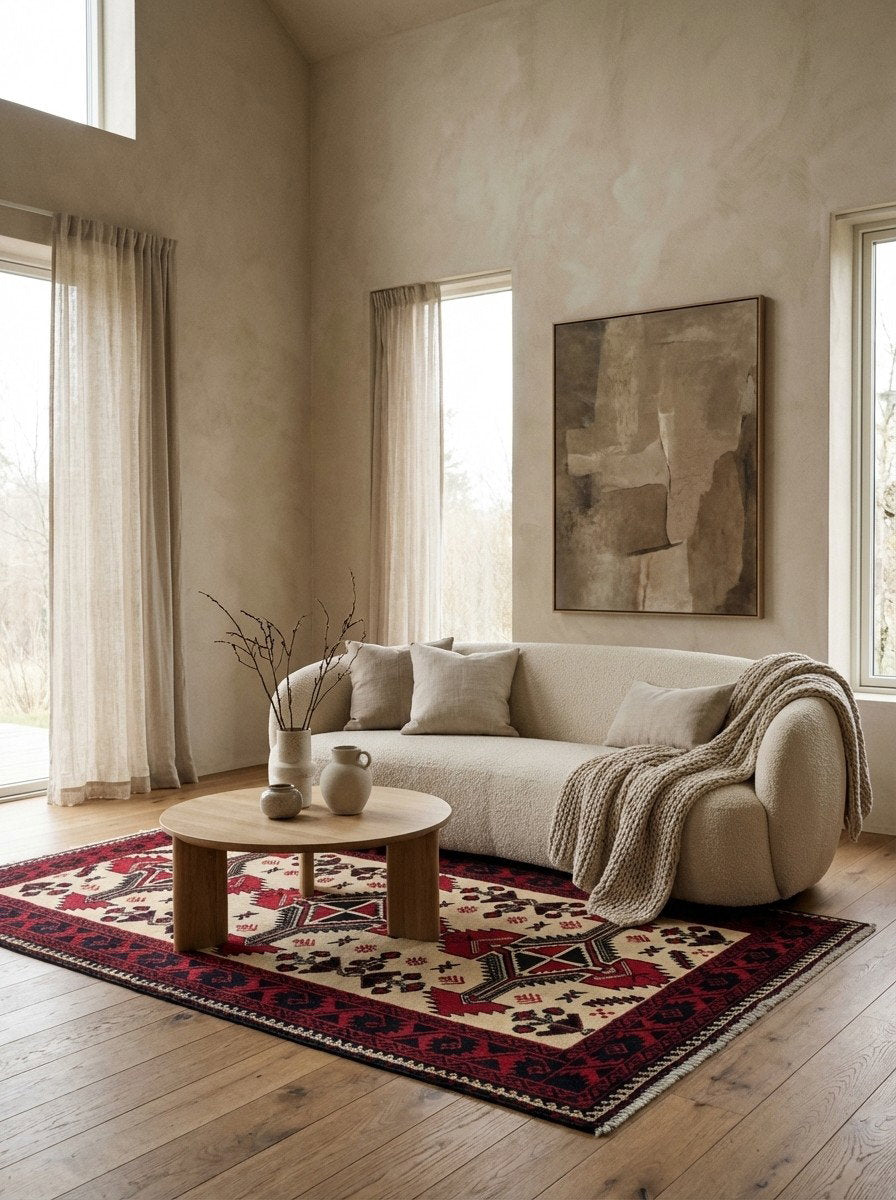 Belutch — Handgefertigt, 185x109 cm, Rot, 100% Virgin Wool | Detail view