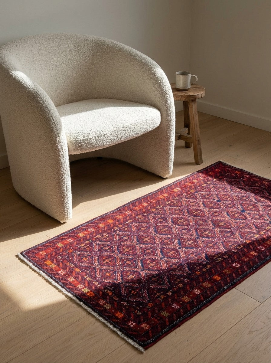 Belutch — Hand-knotted, 94x177 cm, Blue, 100% Virgin Wool | Detail view