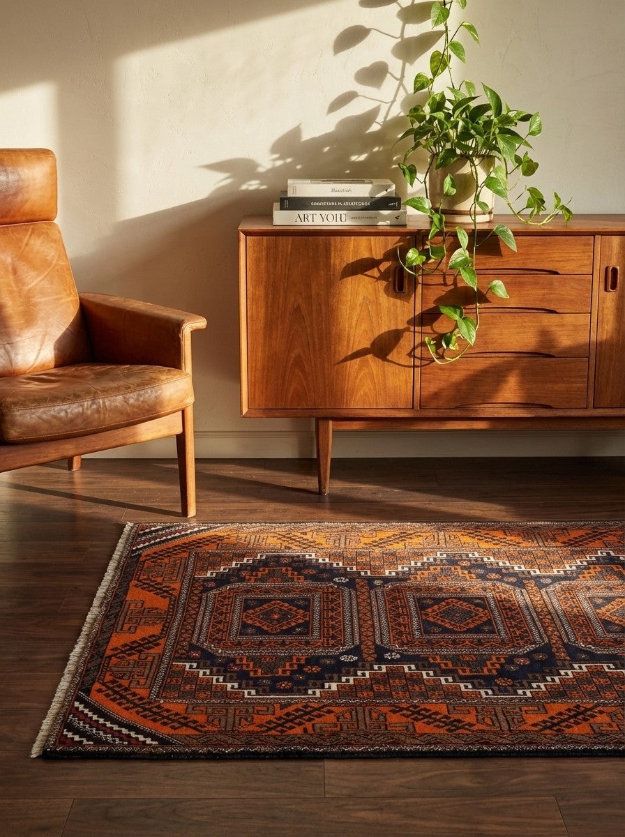 Belutch — Hand-knotted, 90x153 cm, Black, 100% Virgin Wool | Back view