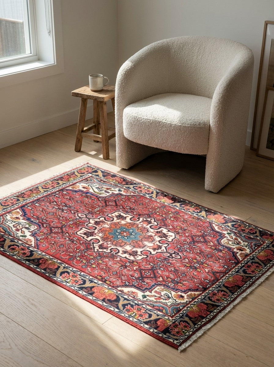 Bidjar Zandjan — Hand-knotted, 102x146 cm, Red, 100% Virgin Wool | Detail view