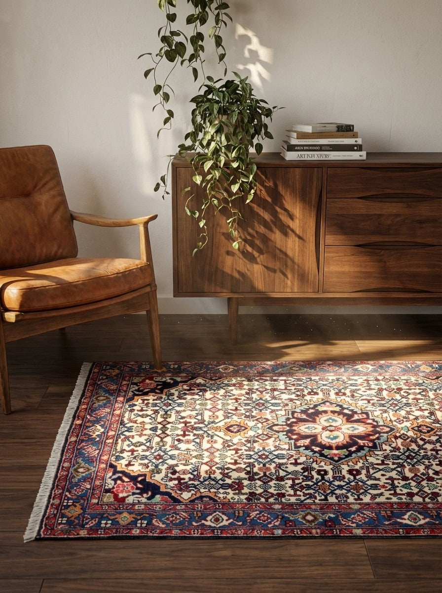 Bidjar Zandjan — Hand-knotted, 100x152 cm, Beige, 100% Virgin Wool | Back view