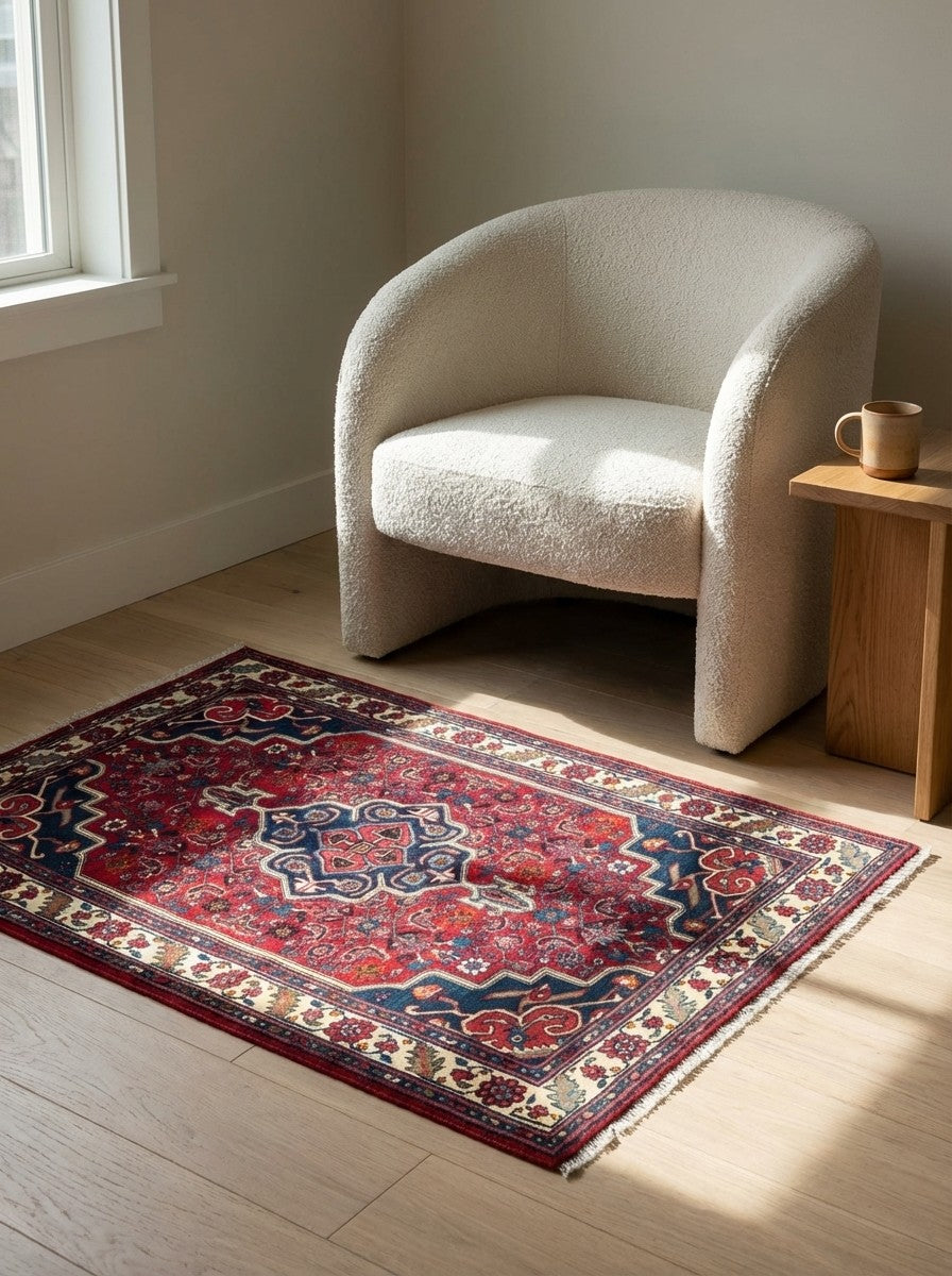 Bidjar Zandjan — Hand-knotted, 106x156 cm, Red, 100% Virgin Wool | Detail view