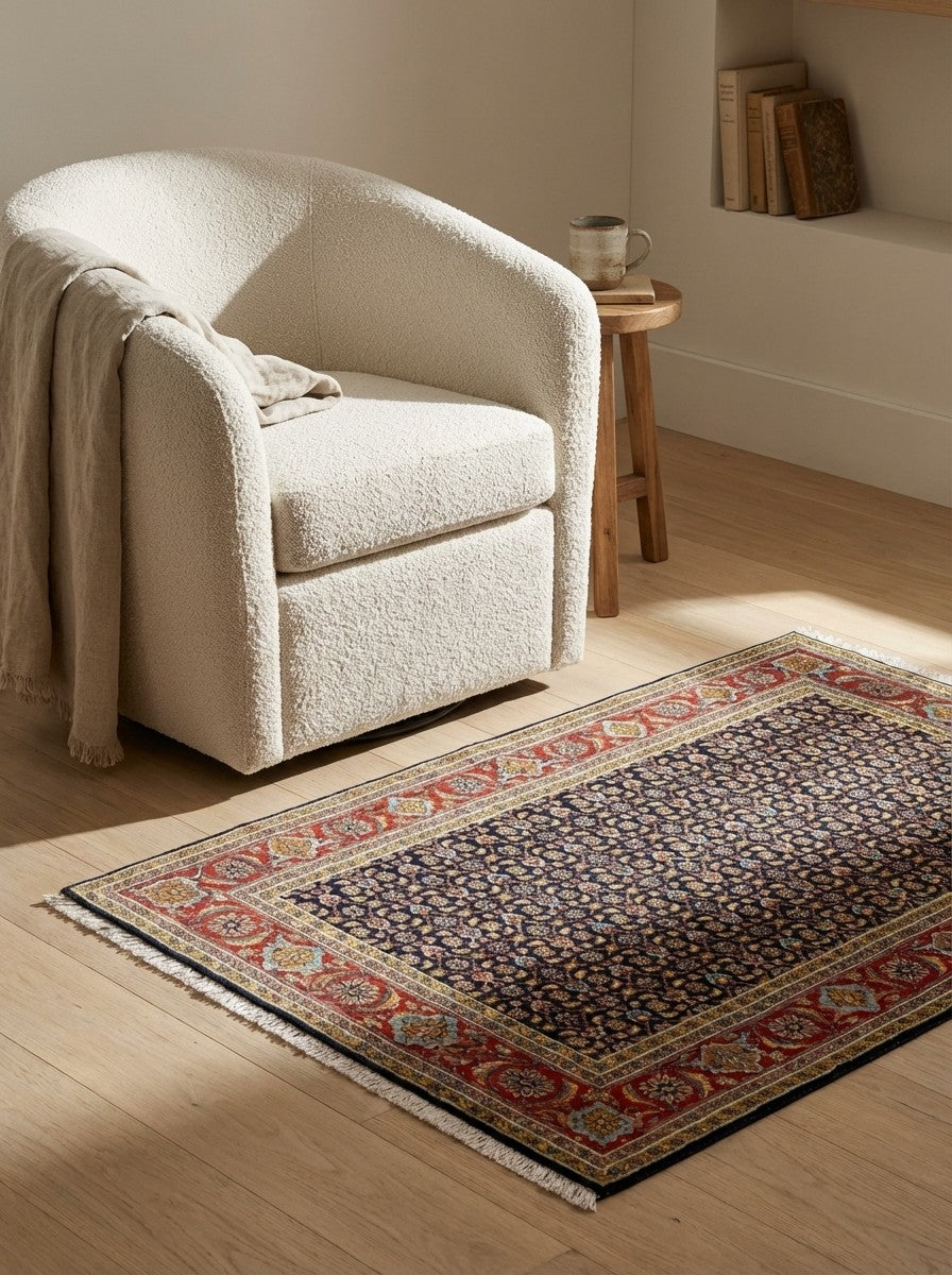 Tabriz 50 Raj — Hand-knotted, 149x95 cm, Blue, 100% Virgin Wool | Detail view