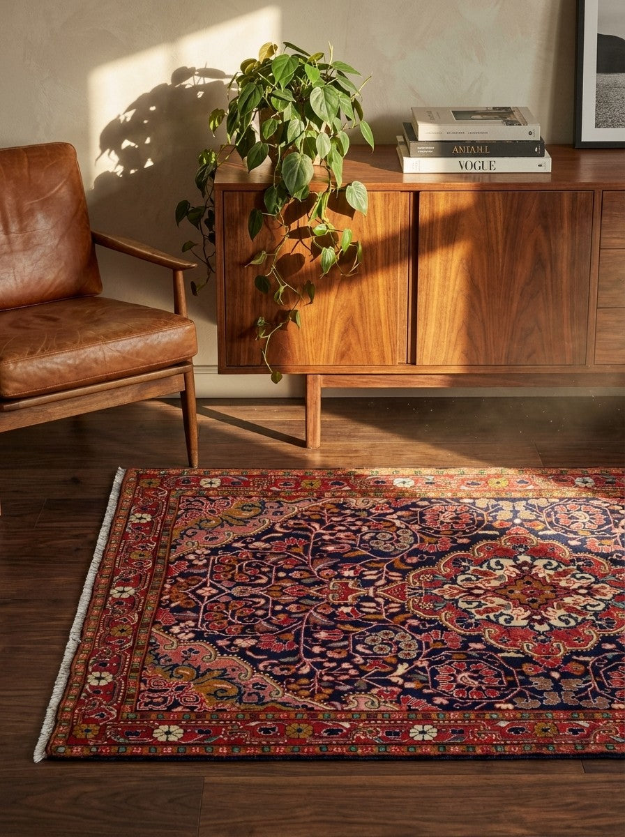 Djozan — Hand-knotted, 108x169 cm, Blue, 100% Virgin Wool | Back view