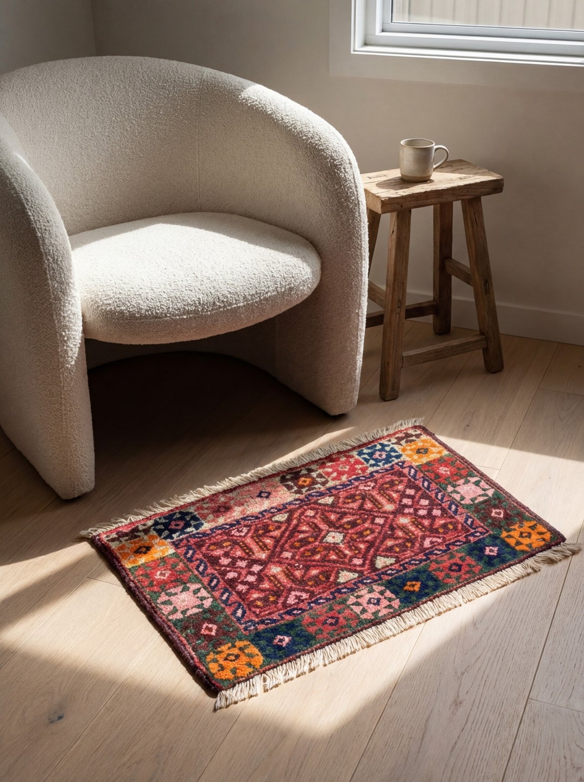 Gashgai — Hand-knotted, 51x32 cm, Multicolor, 100% Virgin Wool | Detail view