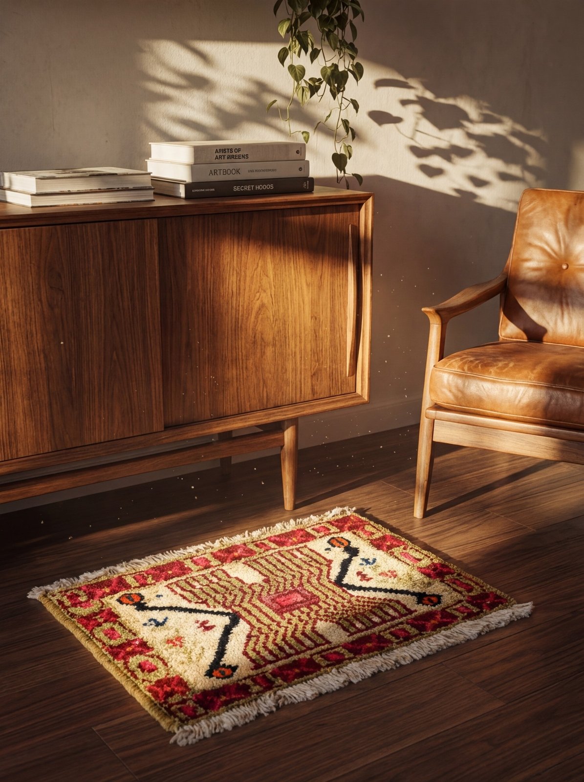 Afshar — Hand-knotted, 37x25 cm, Beige, 100% Virgin Wool | Back view