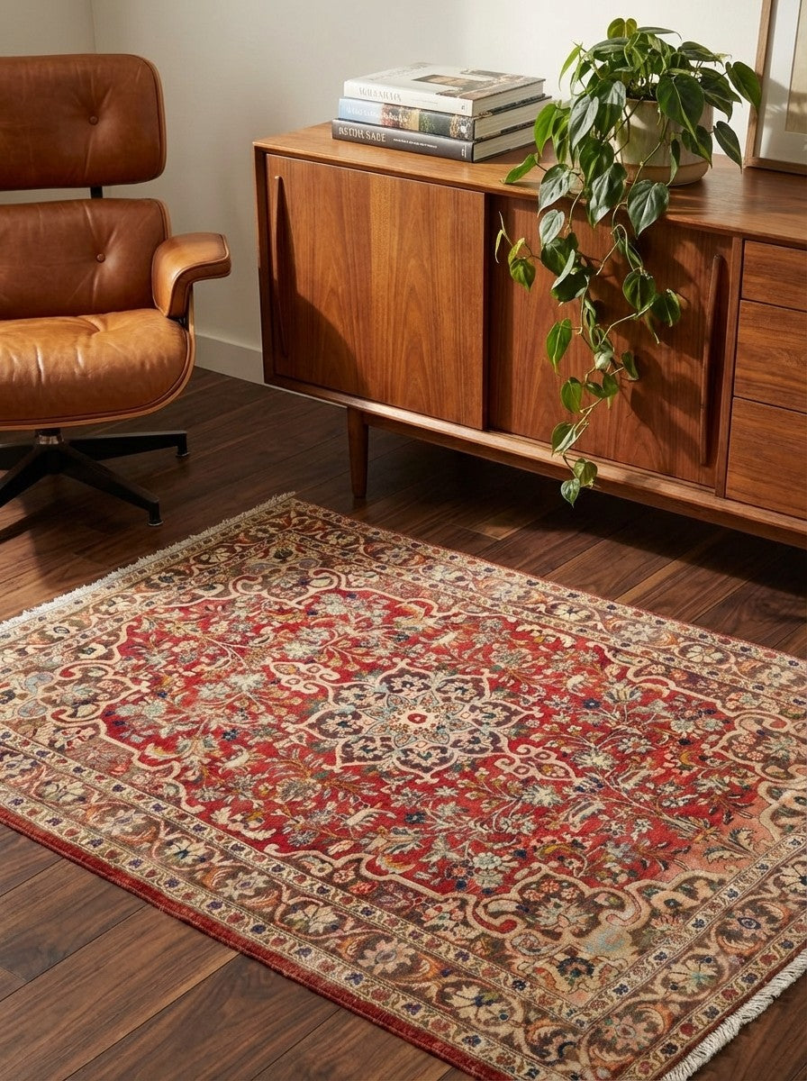 Heritage — Hand-knotted, 108x160 cm, Red, 100% Virgin Wool | Back view