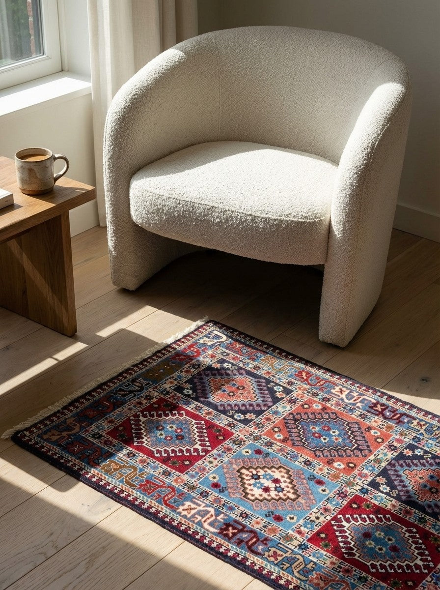 Yalameh — Hand-knotted, 80x129 cm, Multicolor, 100% Virgin Wool | Detail view