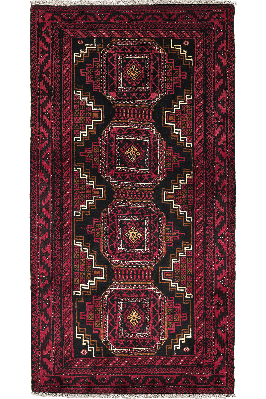 Belutch — Hand-knotted, 102x204 cm, Black, 100% Virgin Wool | Main view