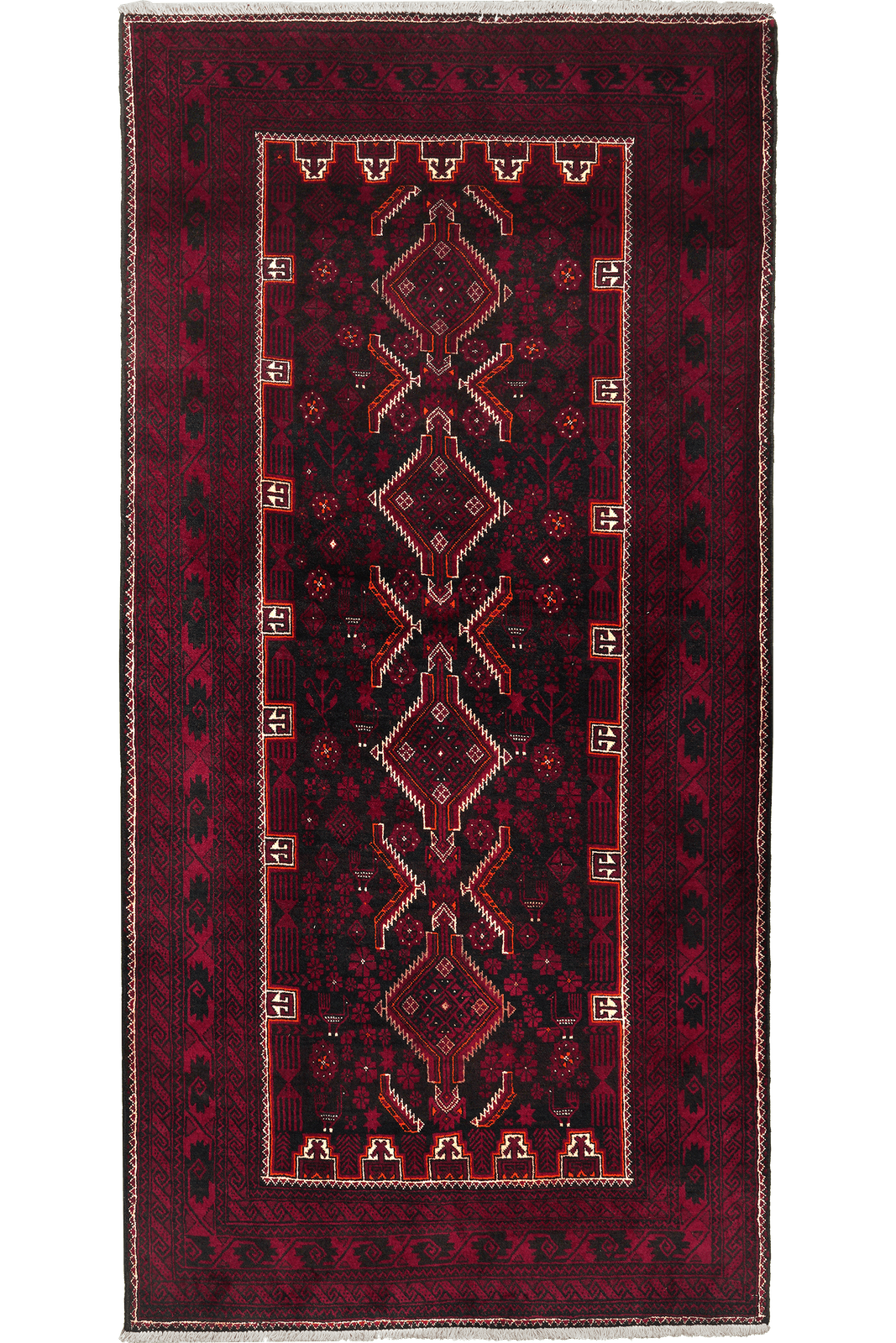 Belutch — Hand-knotted, 107x217 cm, Black, 100% Virgin Wool | Main view