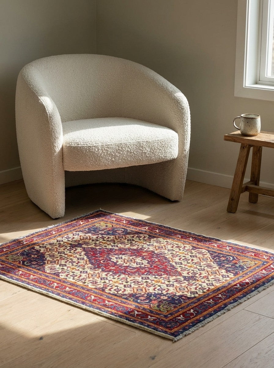 Sarough — Hand-knotted, 64x76 cm, Beige, 100% Virgin Wool | Detail view